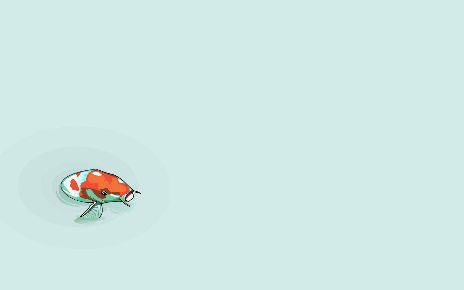 minimalist koi art, orange white and green patterns, light blue water background, Full HD Desktop Wallpaper