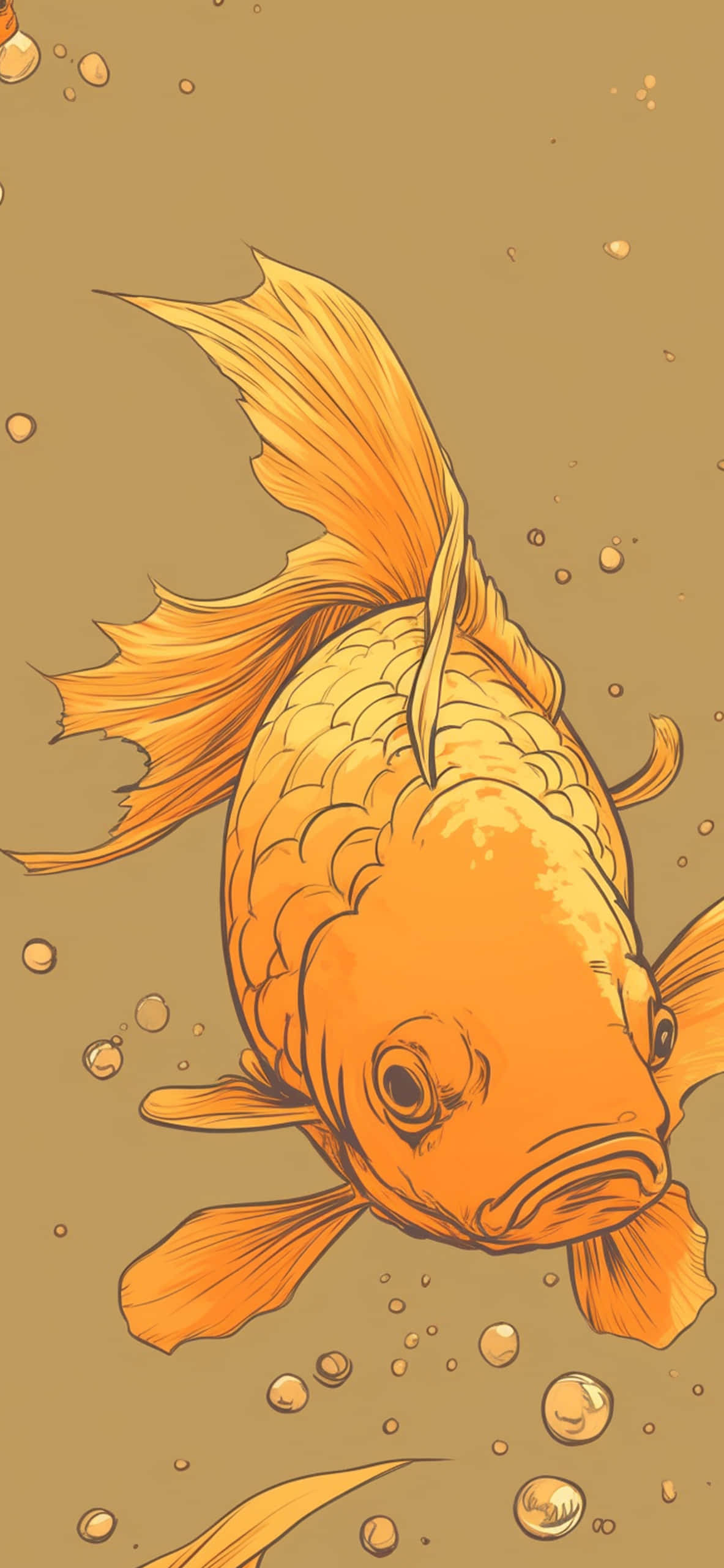 Golden Koi Fish, vibrant orange, bubbly water, 2K Phone Wallpaper