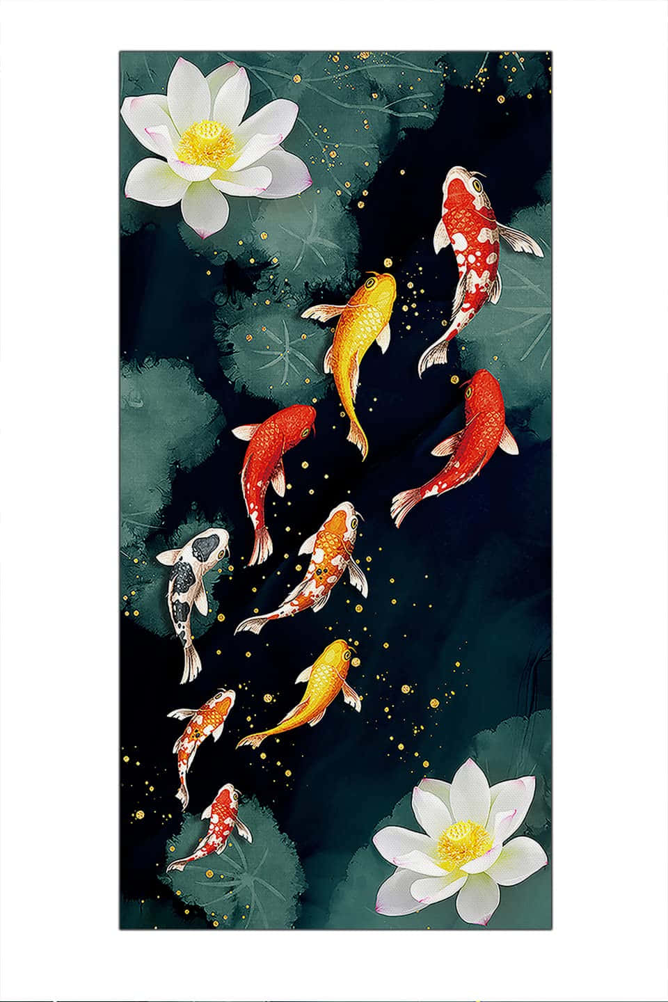koi fish, lotus flowers, lily pads, HD Phone Wallpaper