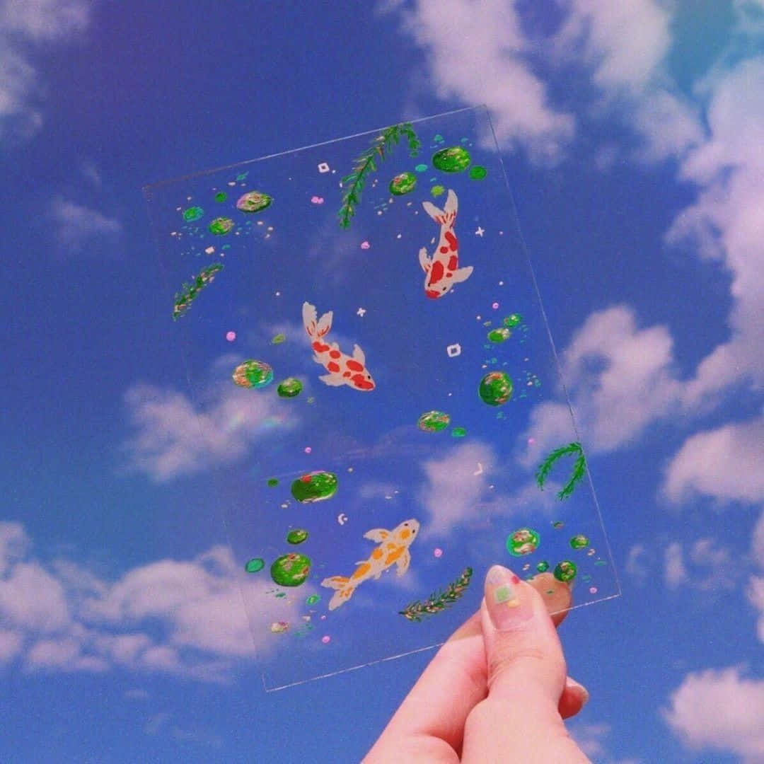 koi fish, clear acrylic panel, green bubbles, SD Desktop Wallpaper
