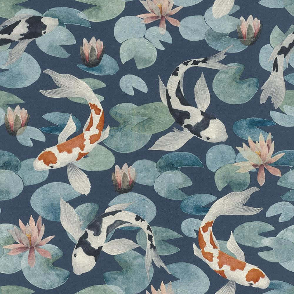 koi fish, lotus pattern, lily pads, SD Desktop Wallpaper