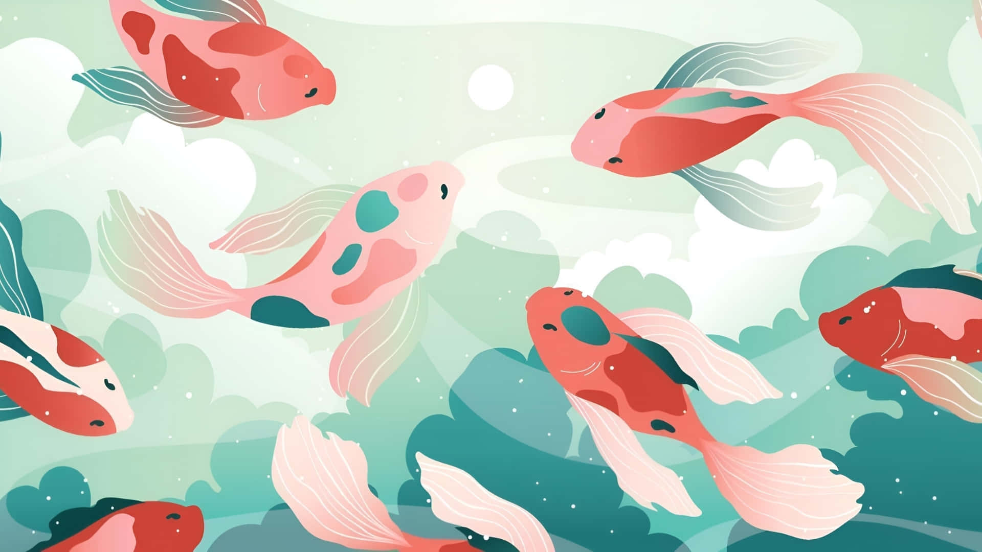 colorful koi fish, soft pastel water, gentle ripples, Full HD Desktop Wallpaper