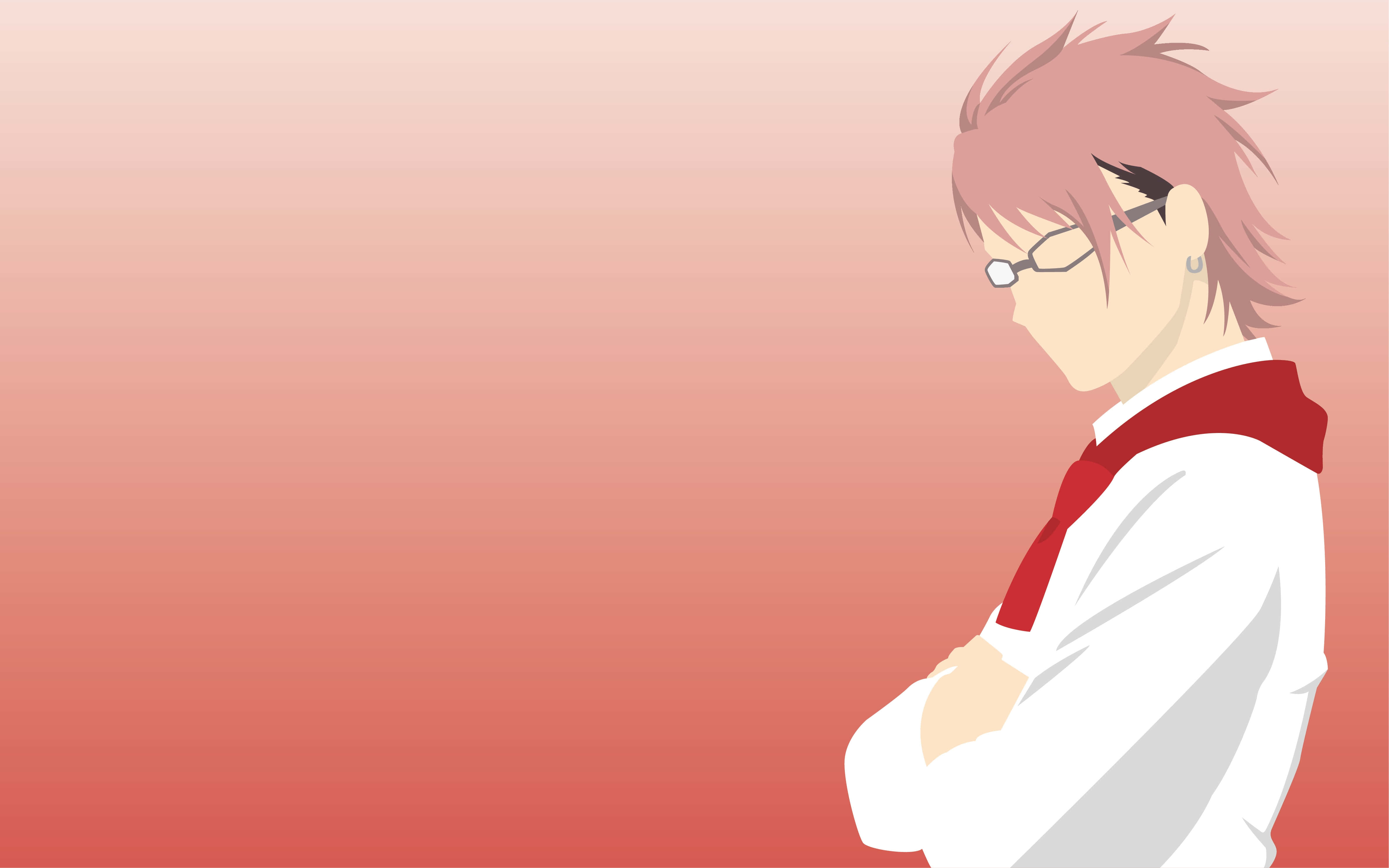 Kojiro Shinomiya, pink-haired anime character, glasses, 4K Desktop Wallpaper