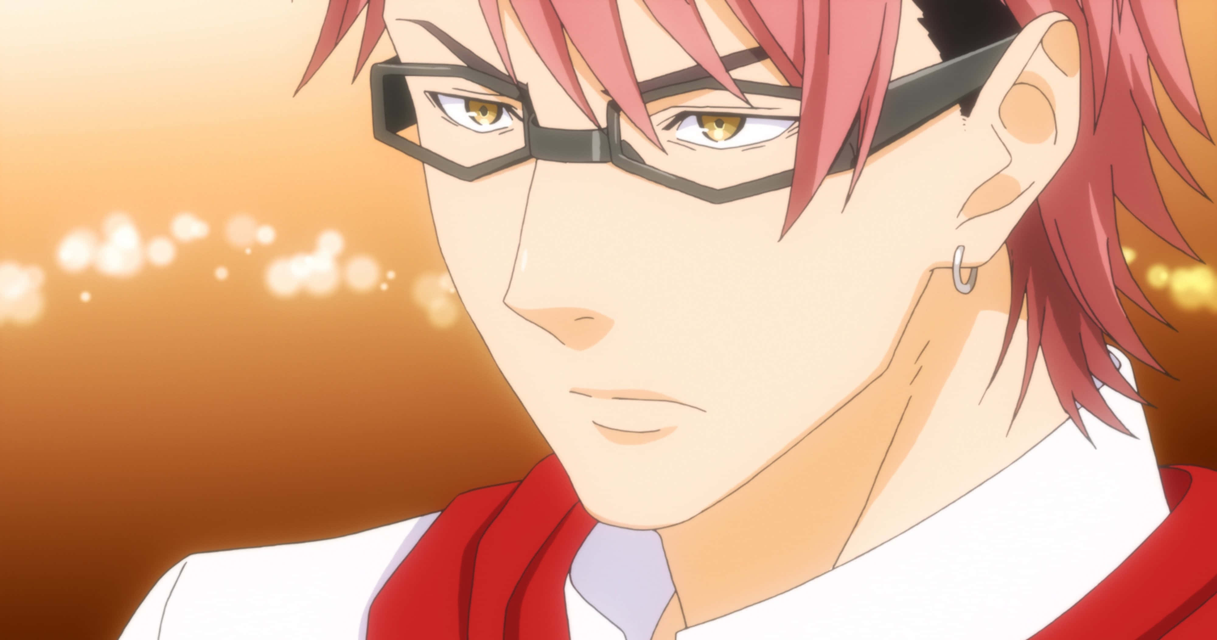 Kojiro Shinomiya, pink hair, black glasses, 4K Desktop Wallpaper