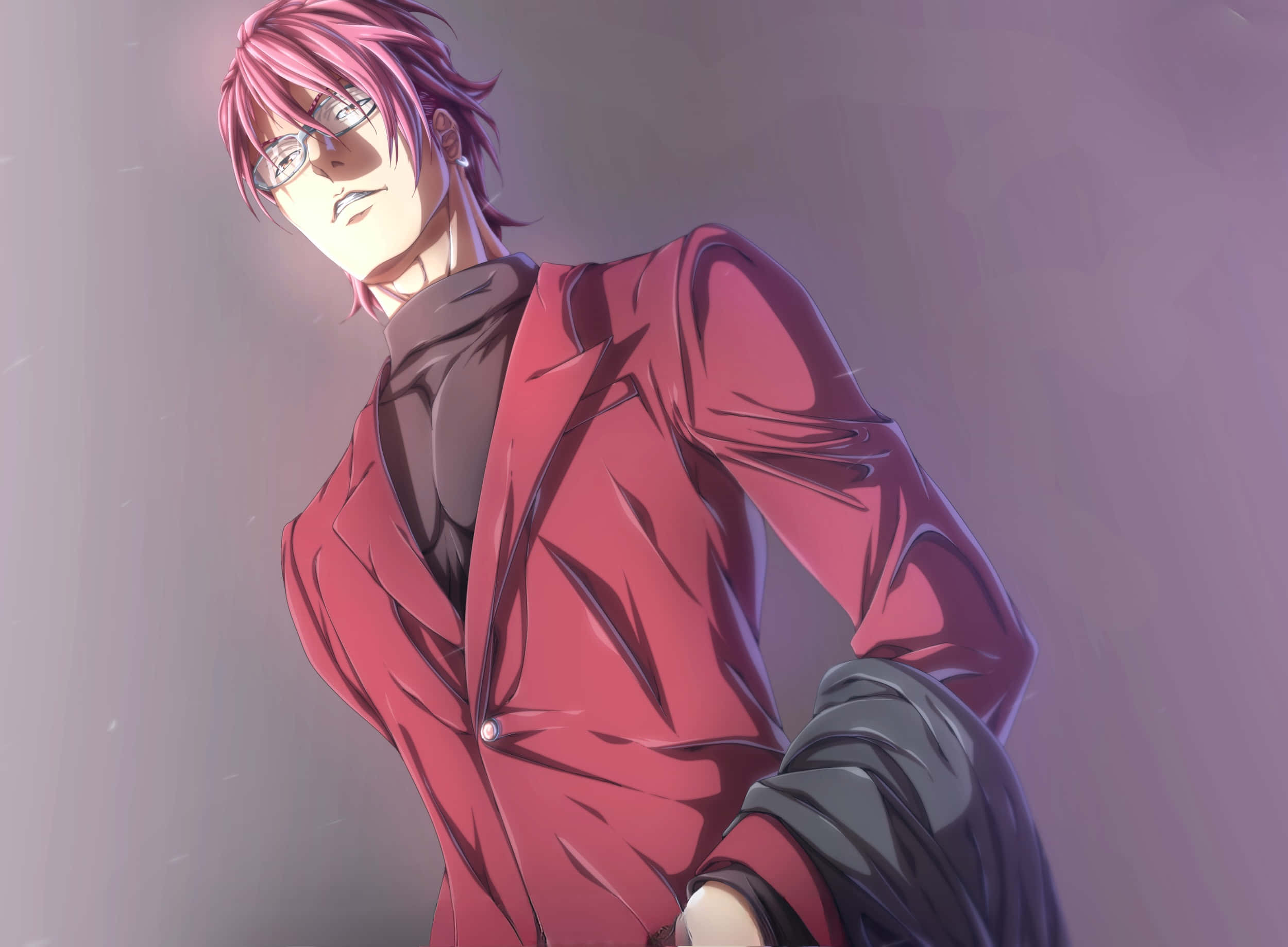 Kojiro Shinomiya, pink-haired anime man, red suit, Full HD Desktop Wallpaper