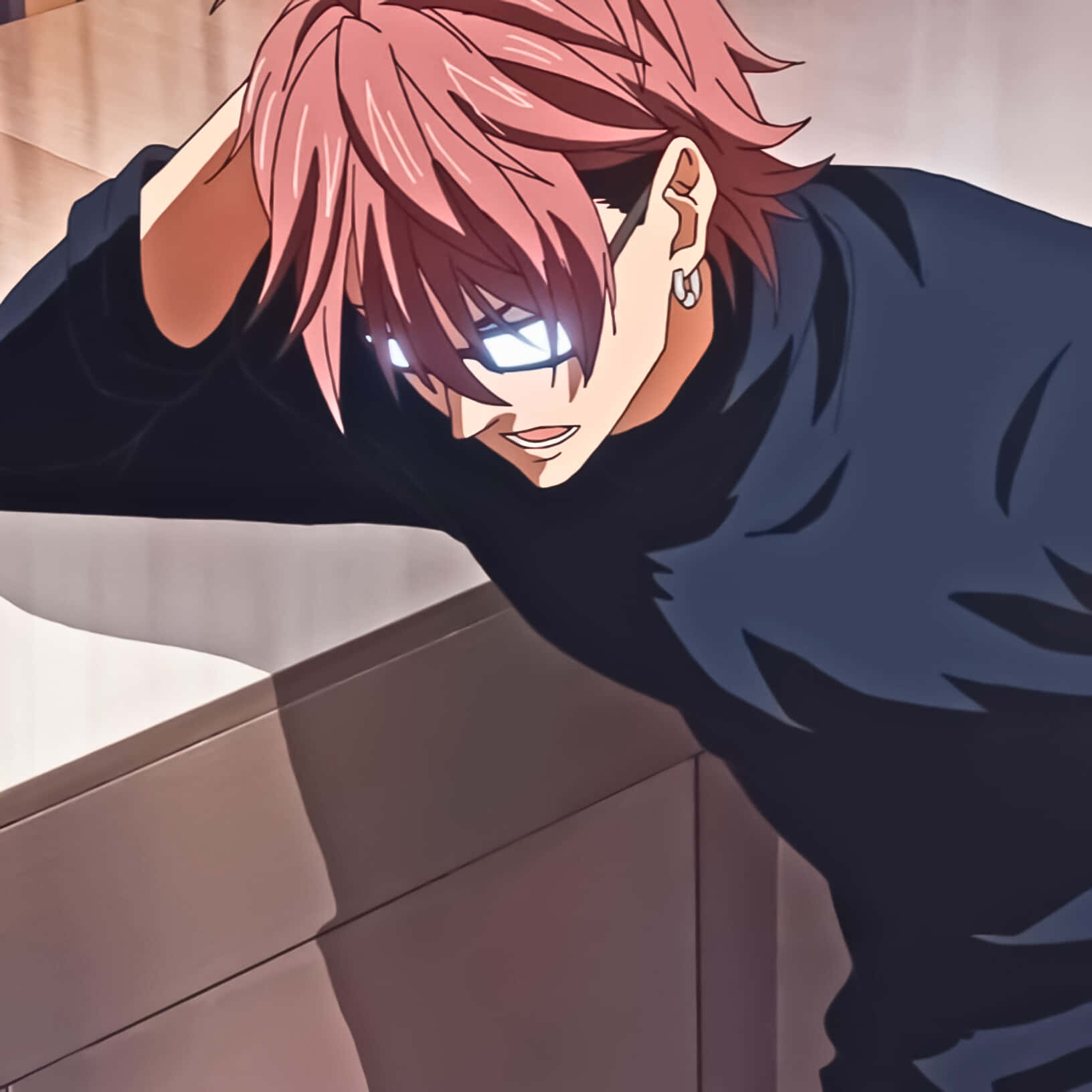 Kojiro Shinomiya, pink-haired anime character, glowing eyes, HD Desktop Wallpaper