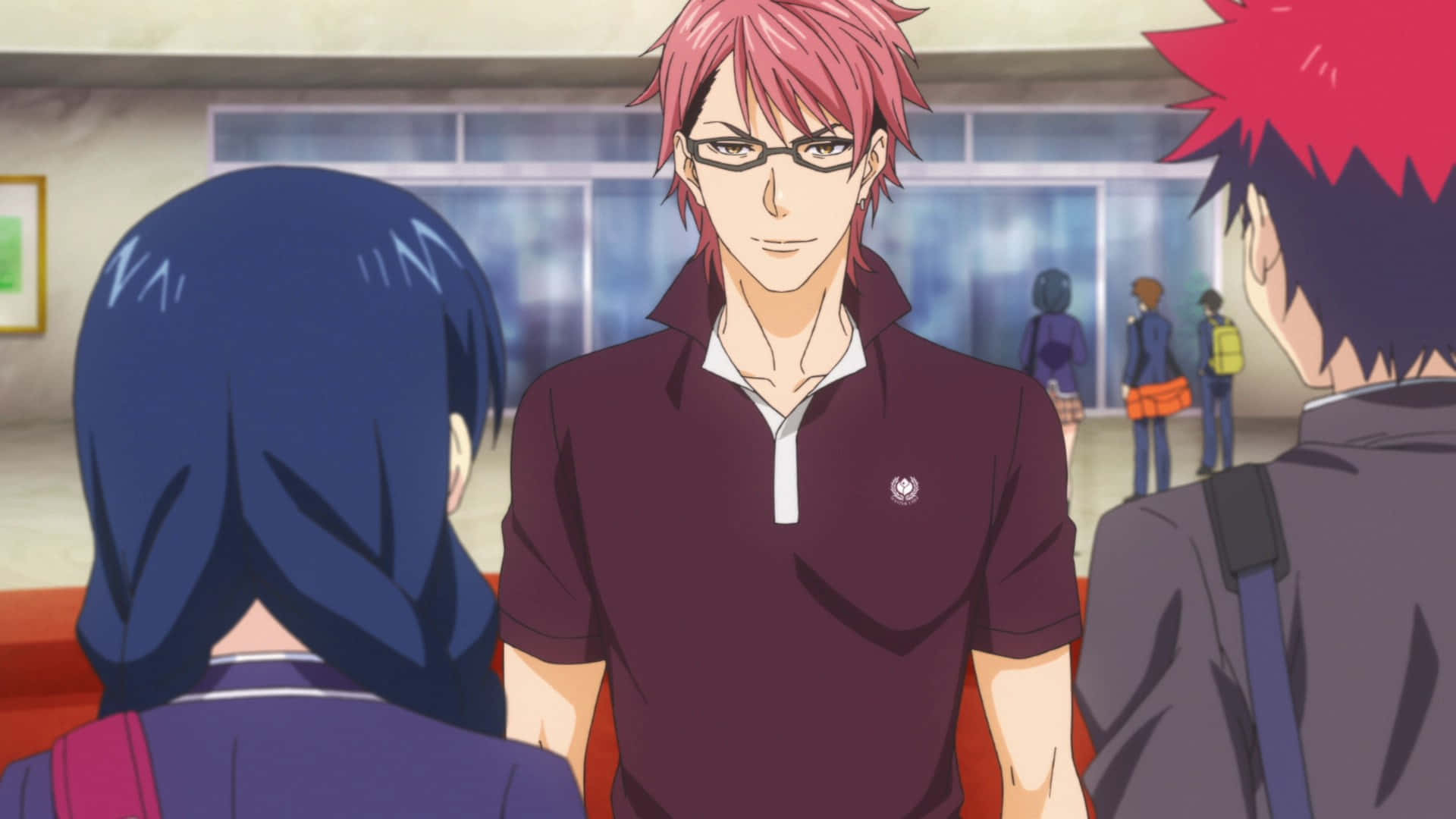 Kojiro Shinomiya, pink-haired anime man, maroon polo shirt, Full HD Desktop Wallpaper