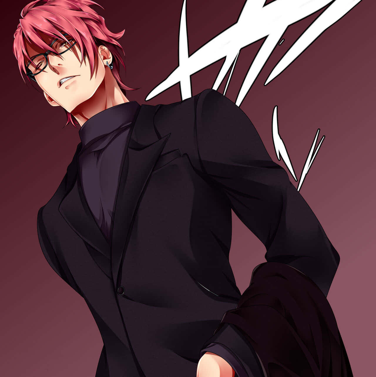 Kojiro Shinomiya, pink hair, glasses, HD Phone Wallpaper