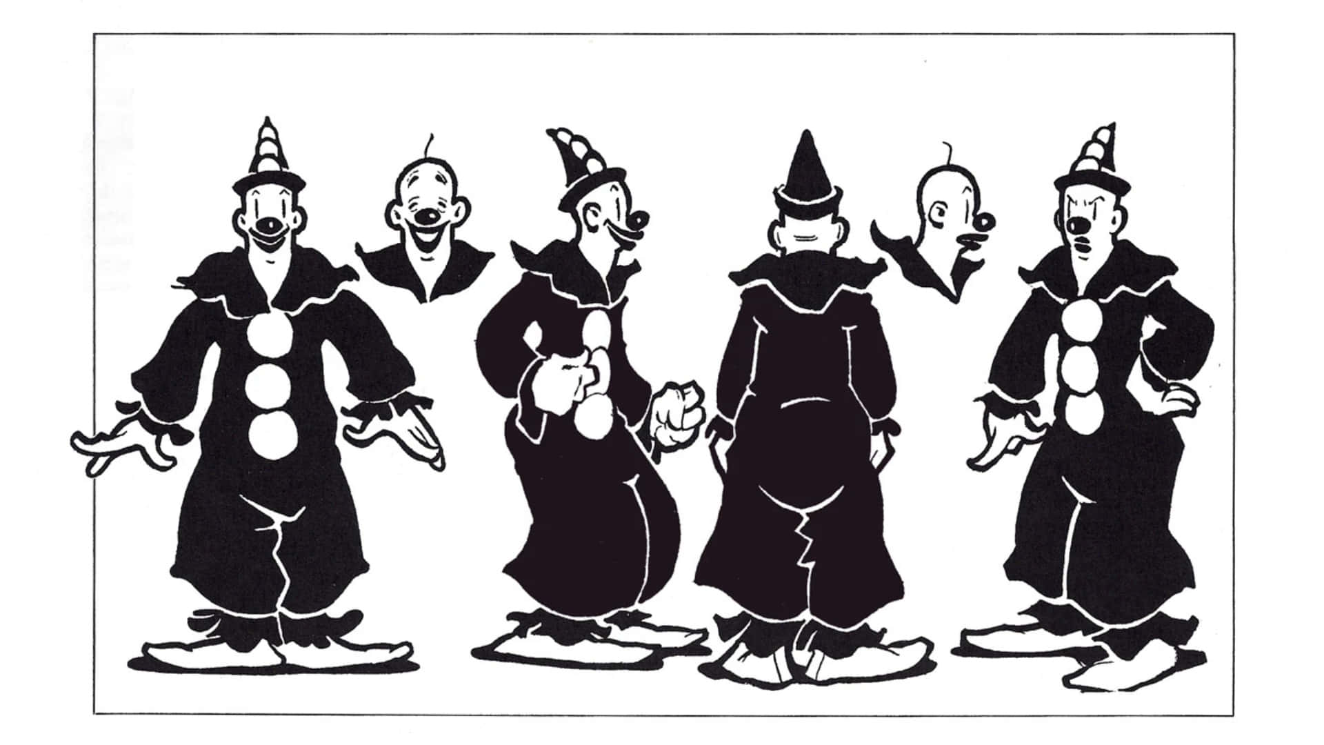 Koko The Clown, black and white, cartoon illustration, Full HD Desktop Wallpaper