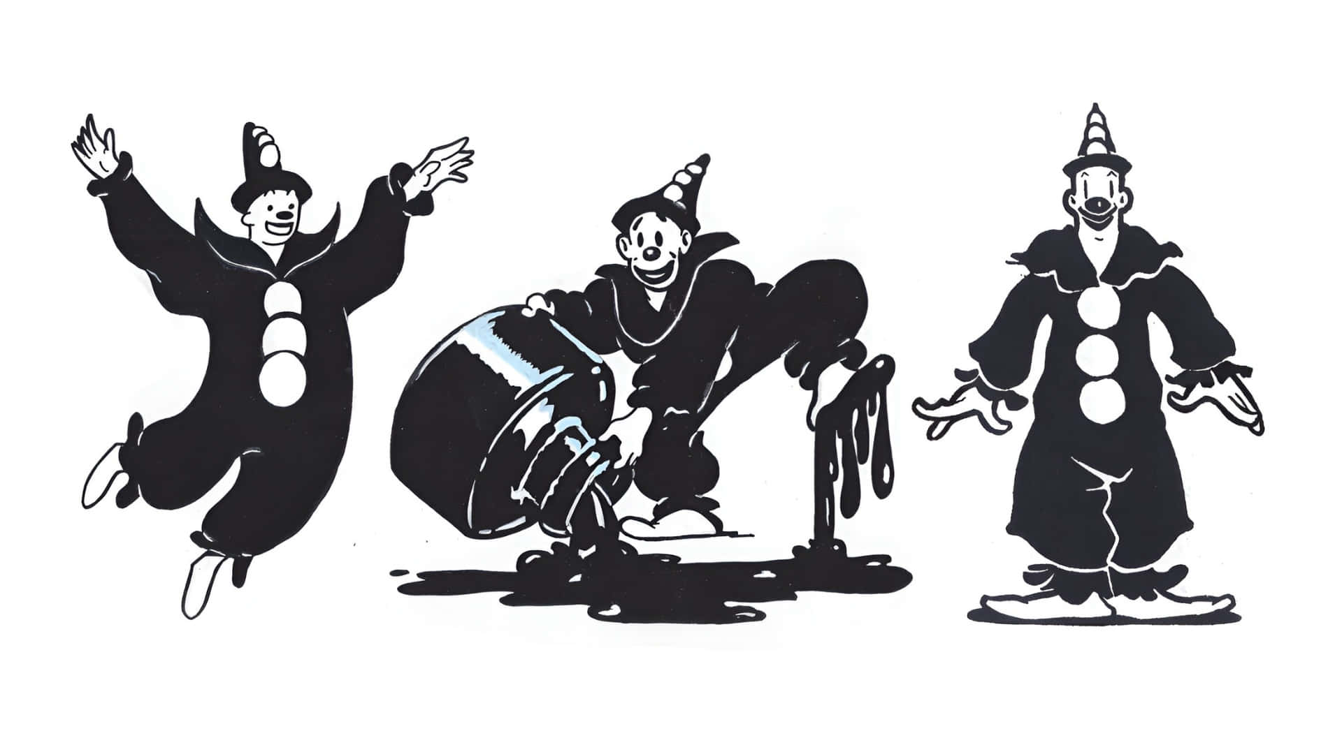 Koko The Clown, vintage black and white clowns, classic costumes, Full HD Desktop Wallpaper