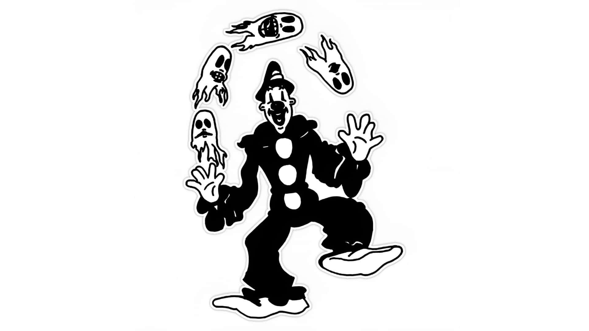 Koko The Clown, juggling ghosts, black and white cartoon, Full HD Desktop Wallpaper