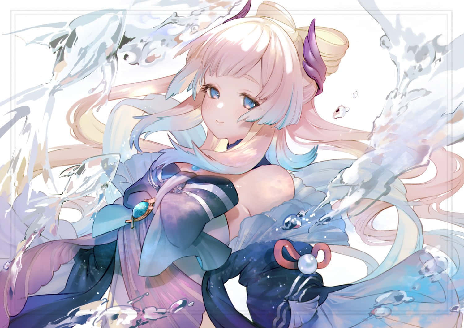 Kokomi, pastel hair, blue eyes, HD Desktop Wallpaper