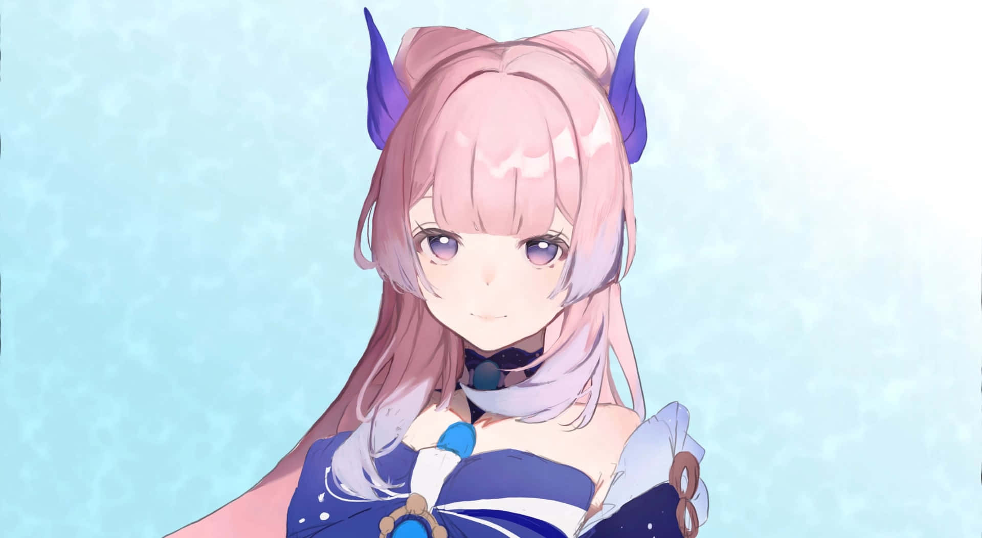 Kokomi, pink hair, purple horns, Full HD Desktop Wallpaper