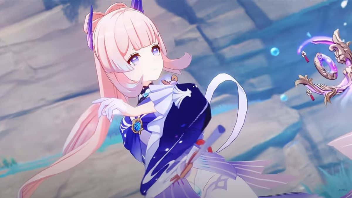 Kokomi, pink hair, glowing sword, SD Desktop Wallpaper