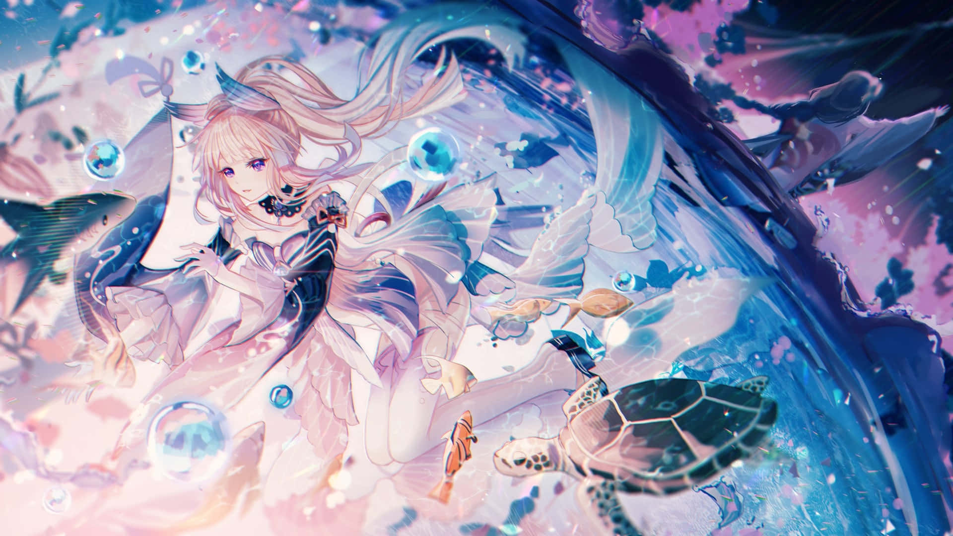 Kokomi, long hair, turtle, Full HD Desktop Wallpaper