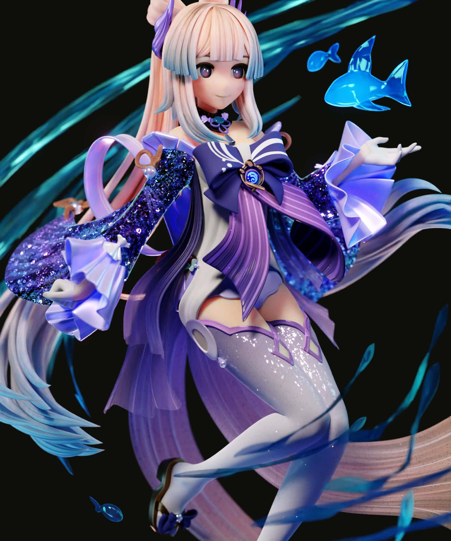 Kokomi, glowing anime girl, sparkling purple outfit, HD Phone Wallpaper