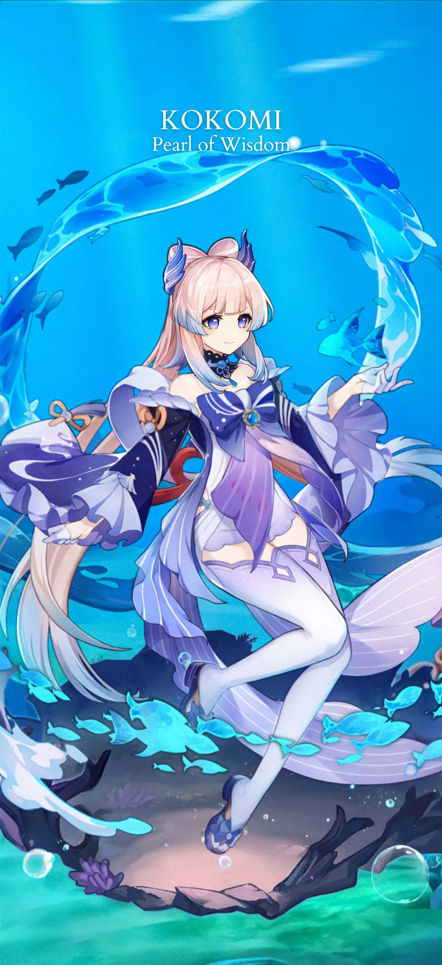 Kokomi, pink hair, purple outfit, 4K Phone Wallpaper