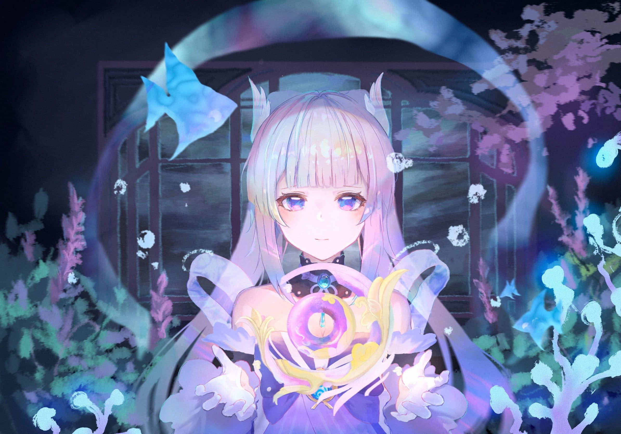 Kokomi, cat ears, glowing anime girl, Full HD Desktop Wallpaper
