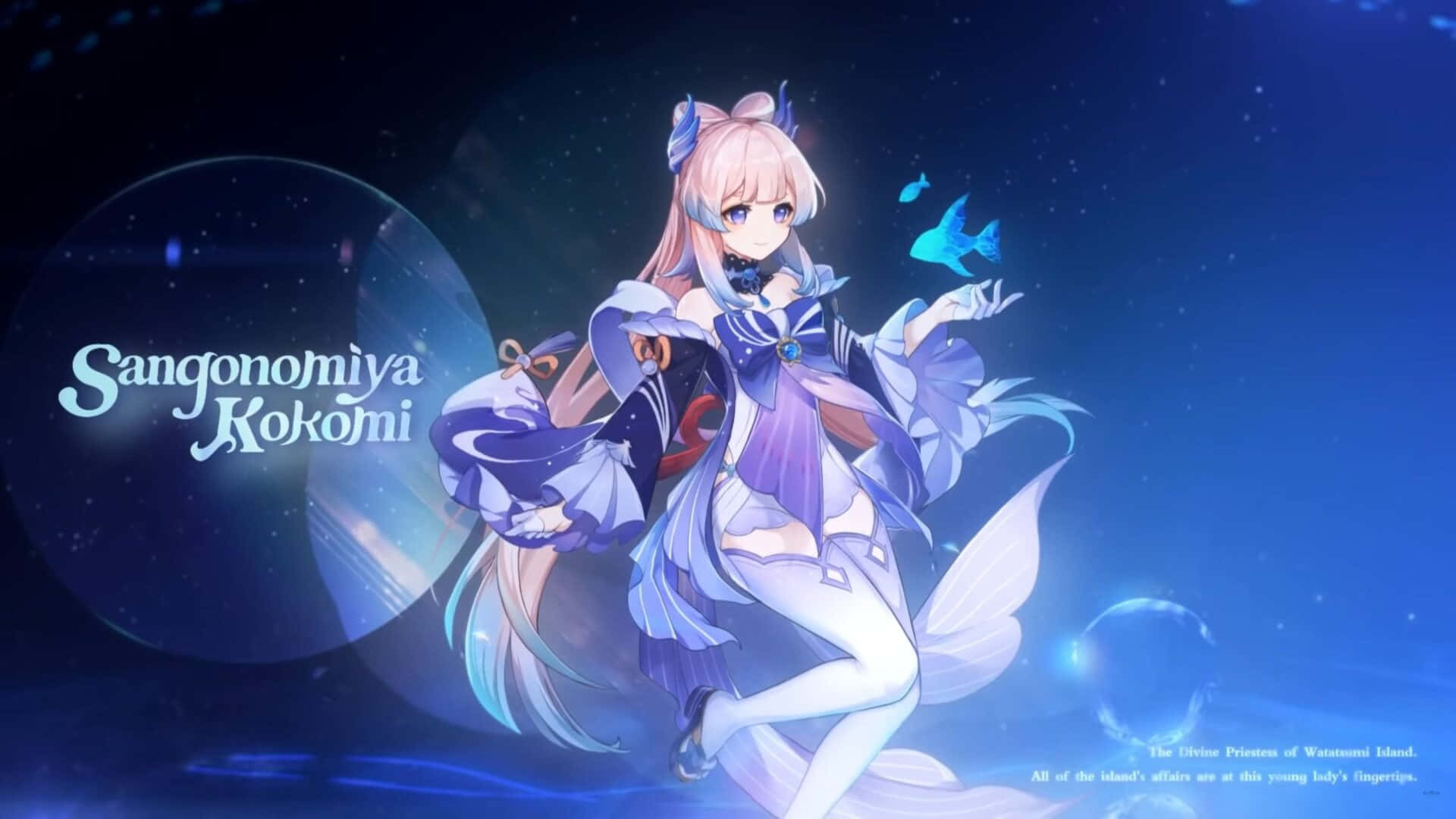 Kokomi, pink hair, blue wings, Full HD Desktop Wallpaper