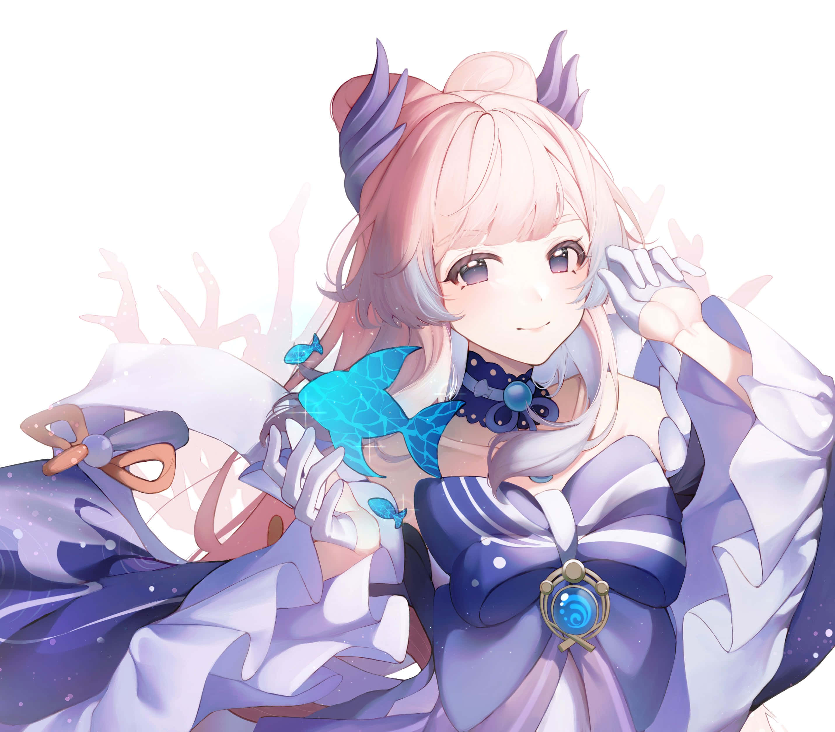 Kokomi, blue dress, blue bird, 2K Desktop Wallpaper