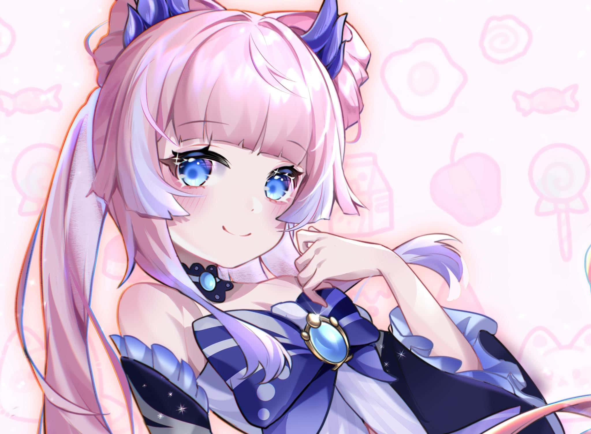 Kokomi, pink hair, blue eyes, Full HD Desktop Wallpaper