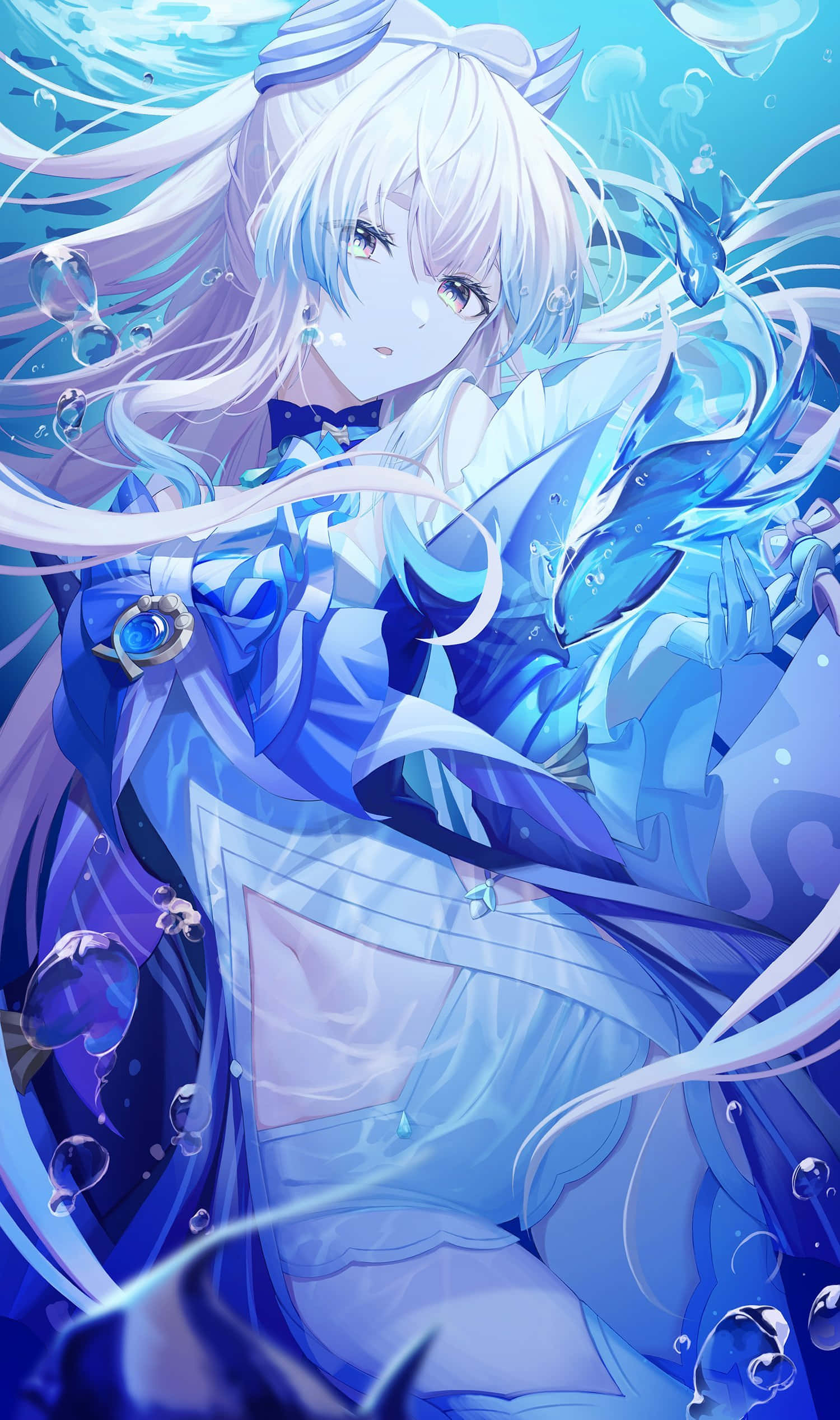 Kokomi, anime girl, white hair, Full HD Phone Wallpaper