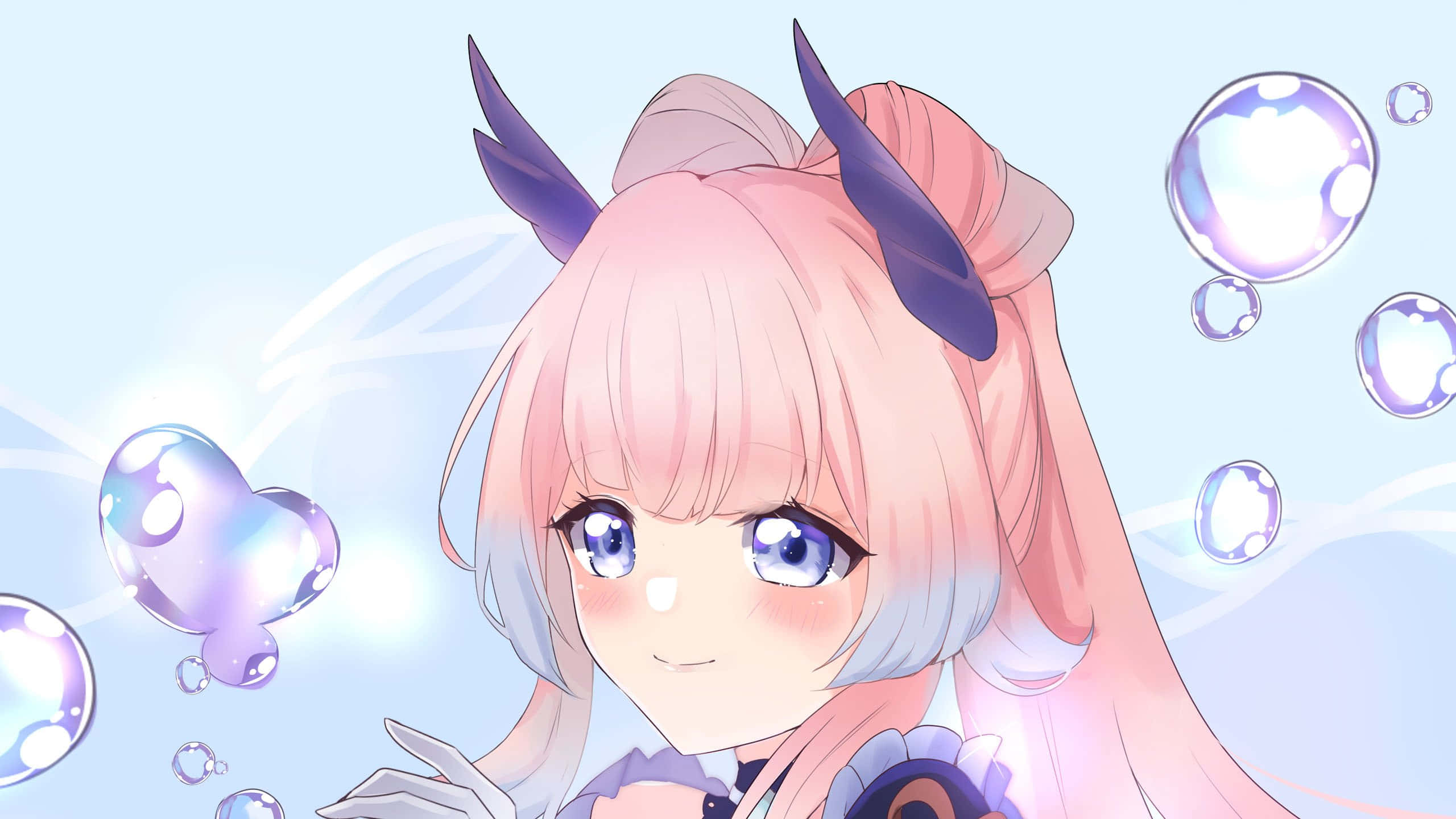 Kokomi, pink hair, dark horns, 2K Desktop Wallpaper