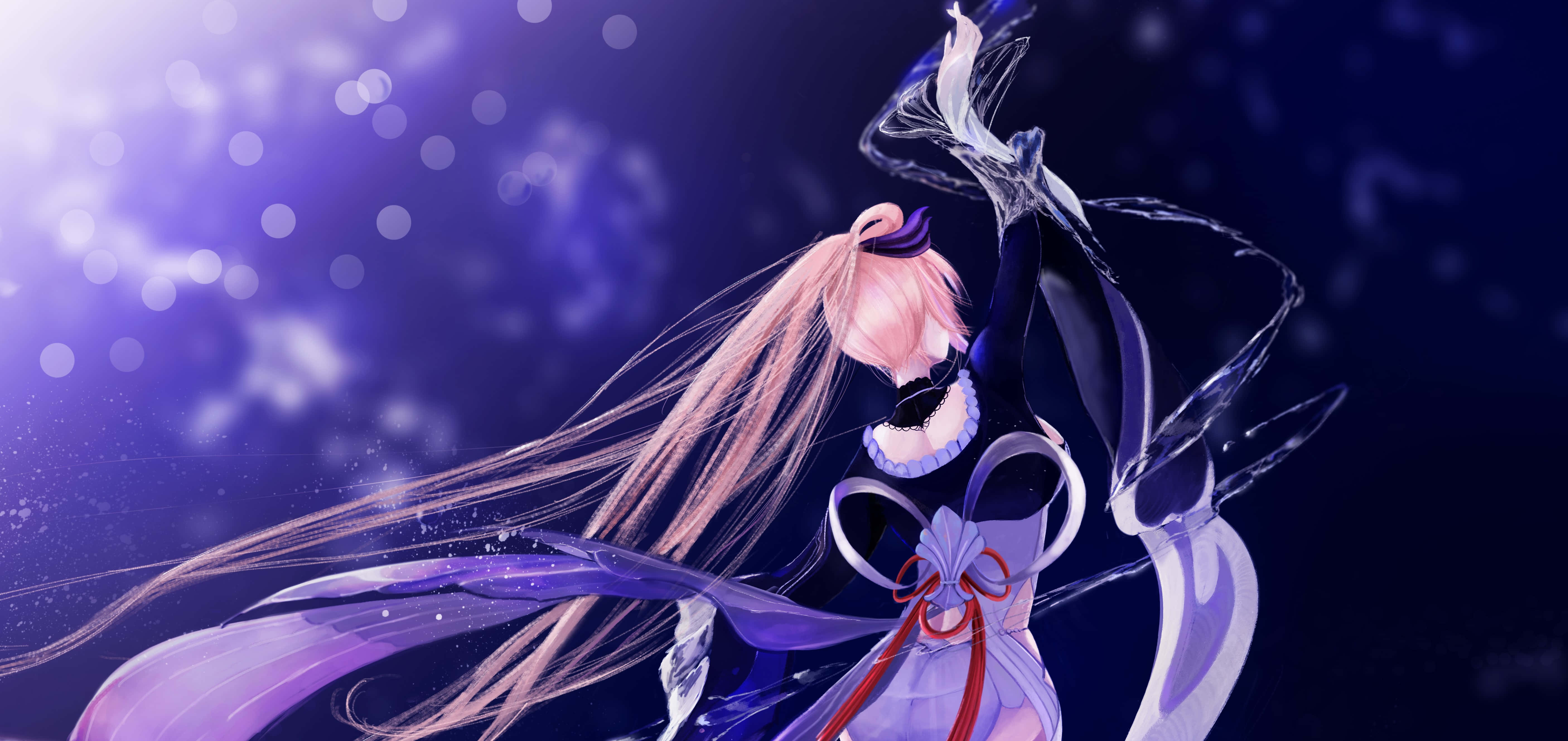 Kokomi, pink-haired anime girl, purple dress, 5K Desktop Wallpaper
