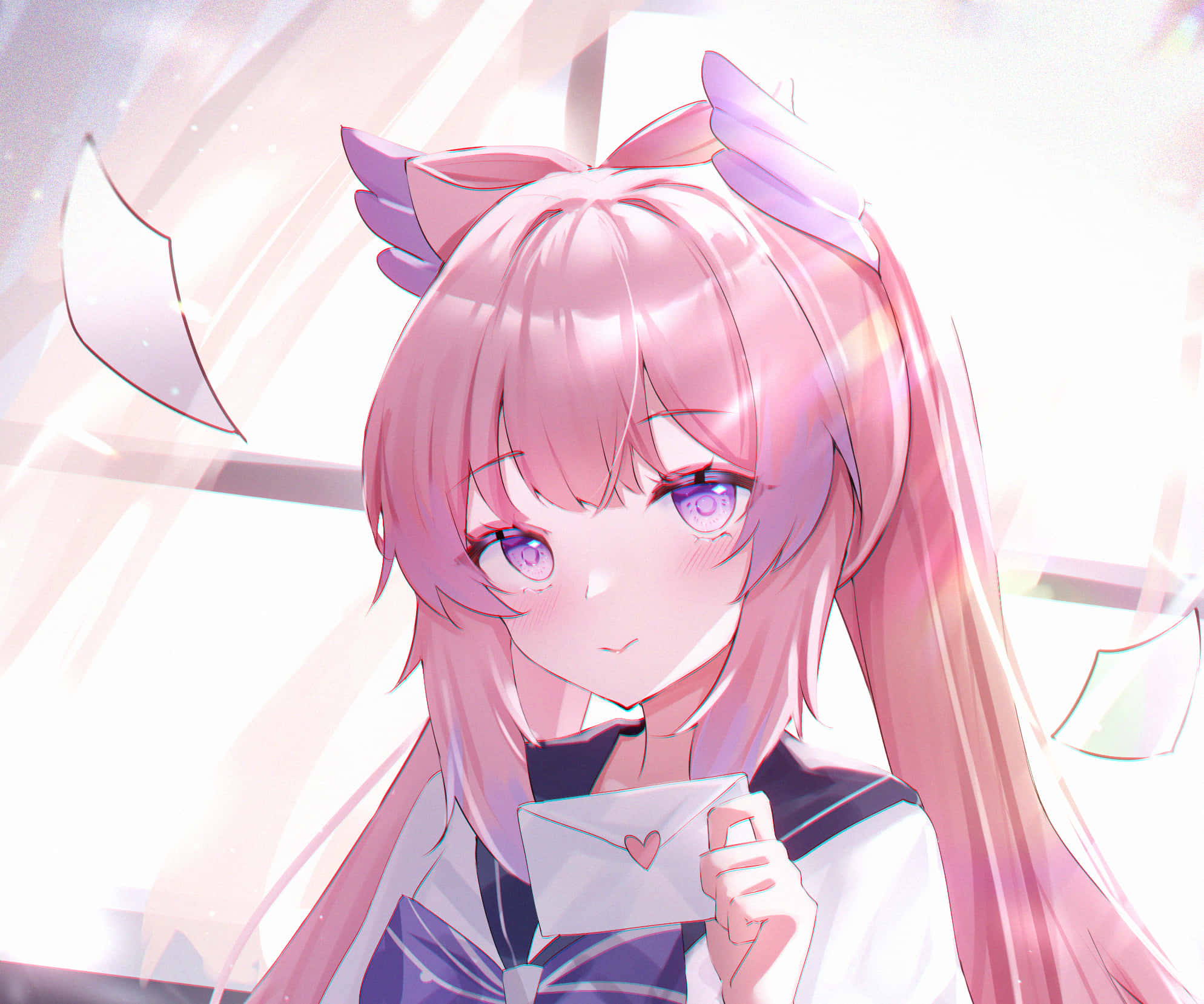 Kokomi, pink-haired anime girl, cat ears, Full HD Desktop Wallpaper