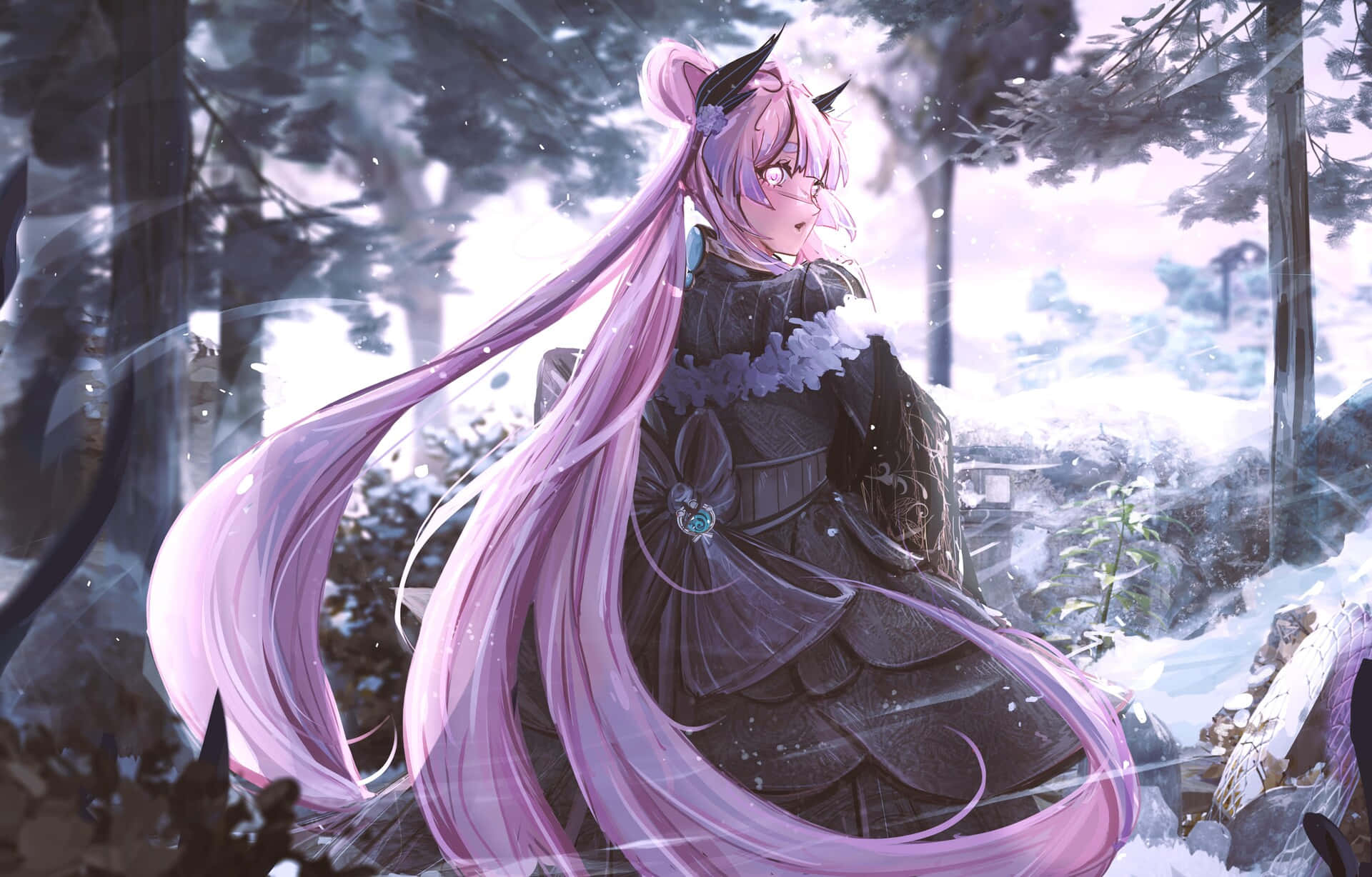 Kokomi, pink-haired anime girl, horns, Full HD Desktop Wallpaper