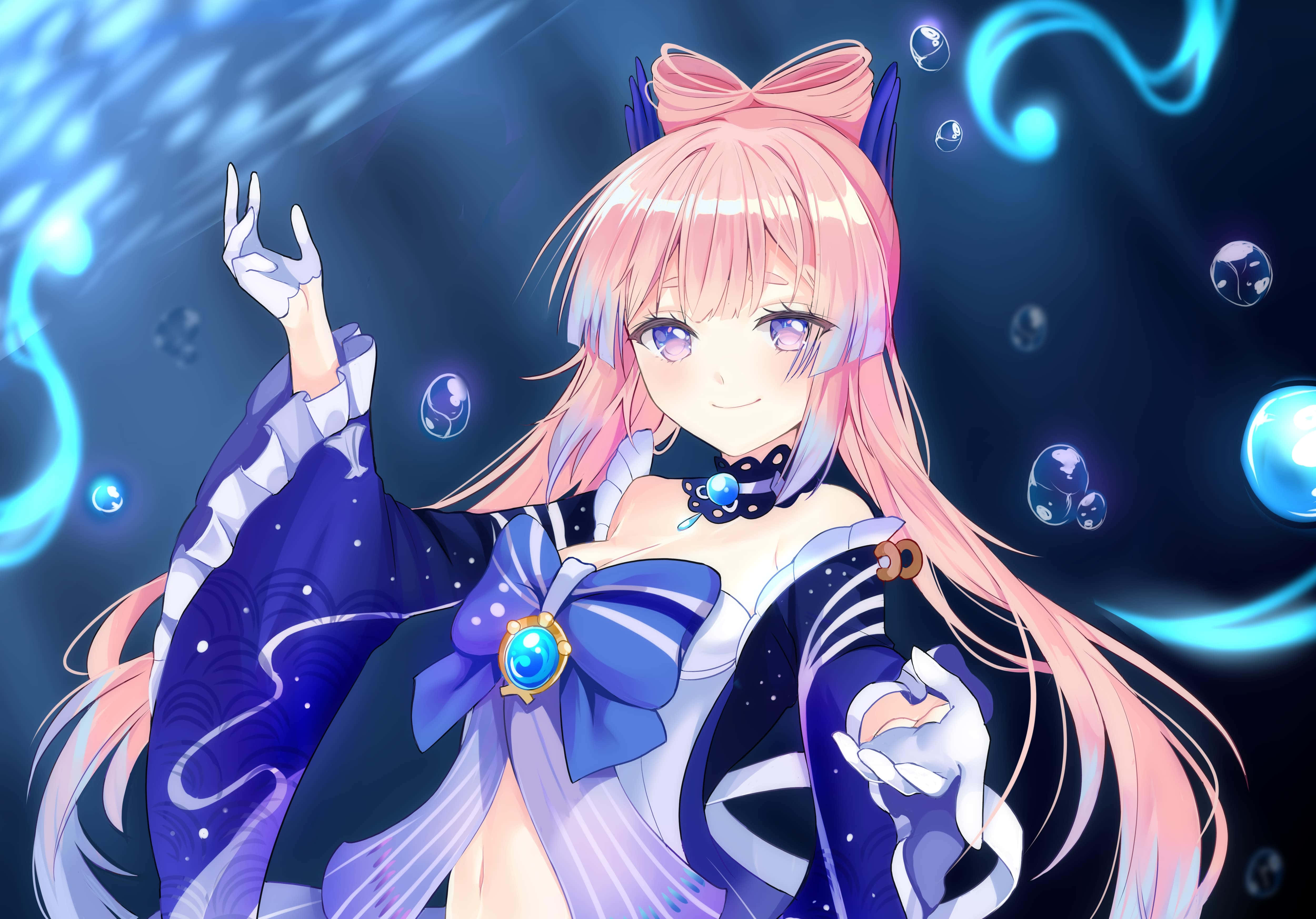 Kokomi, pink hair, blue eyes, 4K Desktop Wallpaper