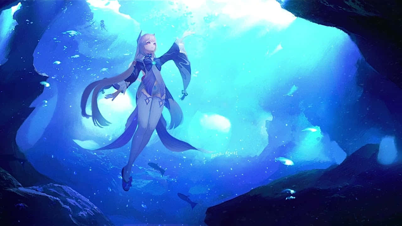 Kokomi, blonde anime girl, flowing hair, HD Desktop Wallpaper