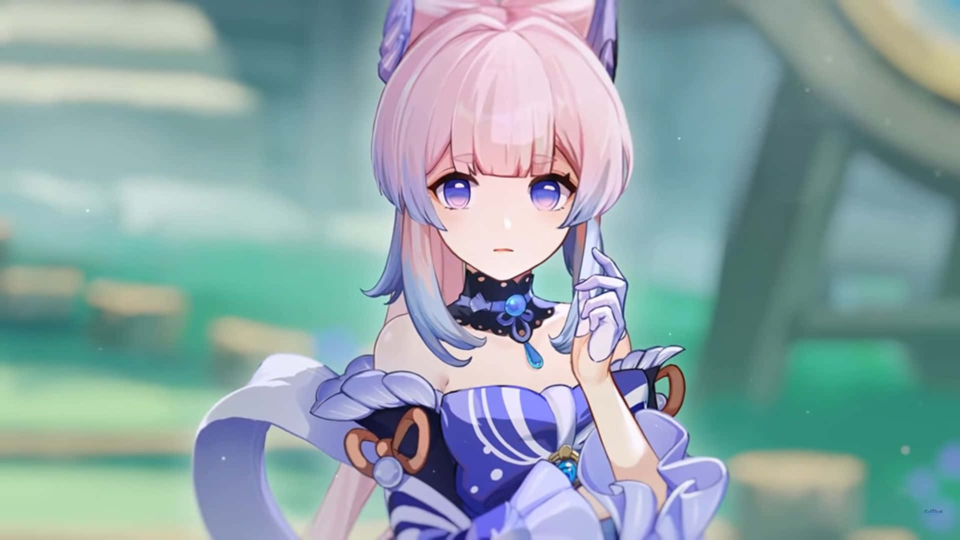 Kokomi, pink-haired anime girl, blue eyes, Full HD Desktop Wallpaper