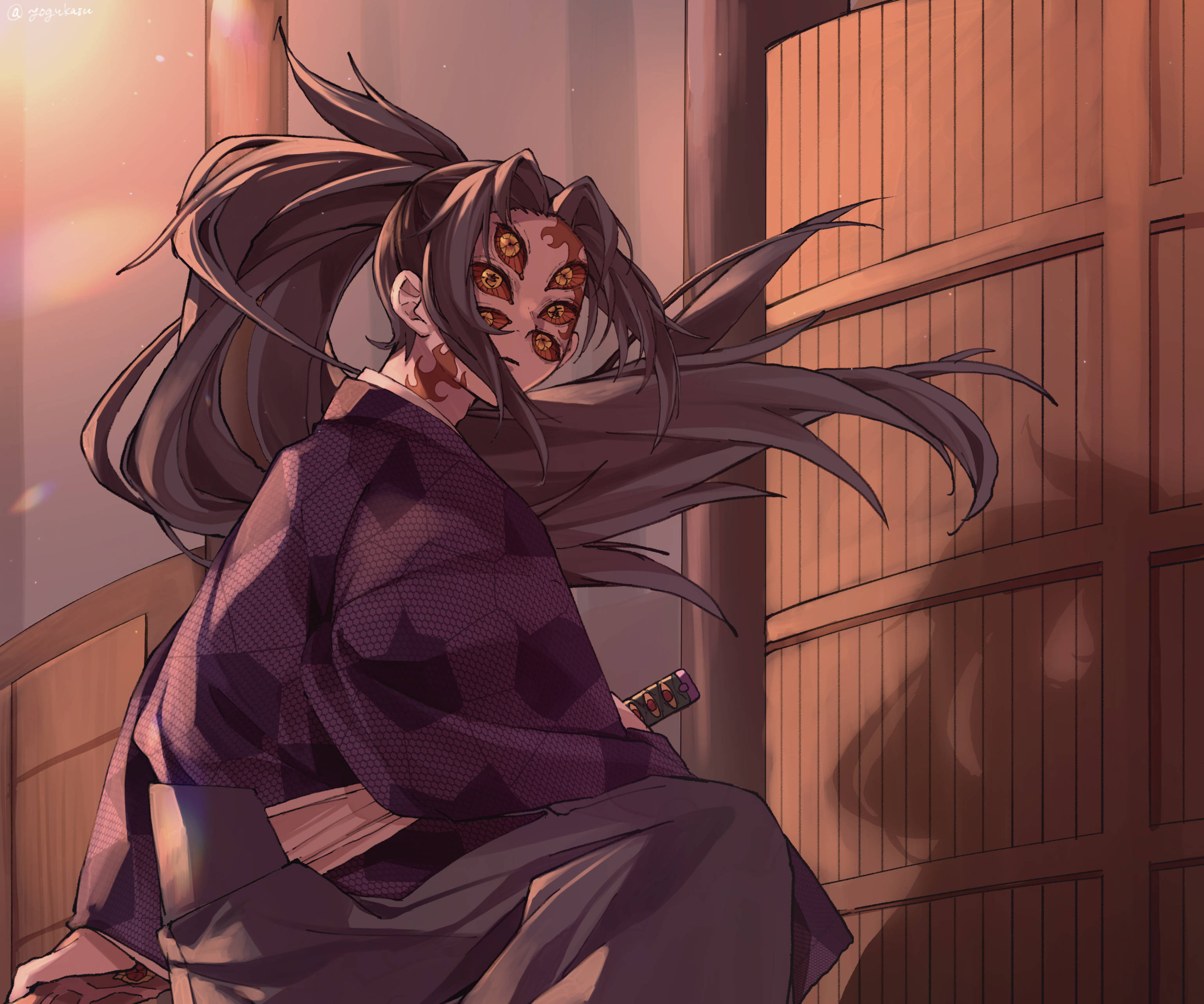 Kokushibo, brown hair, multiple eyes, 2K Desktop Wallpaper