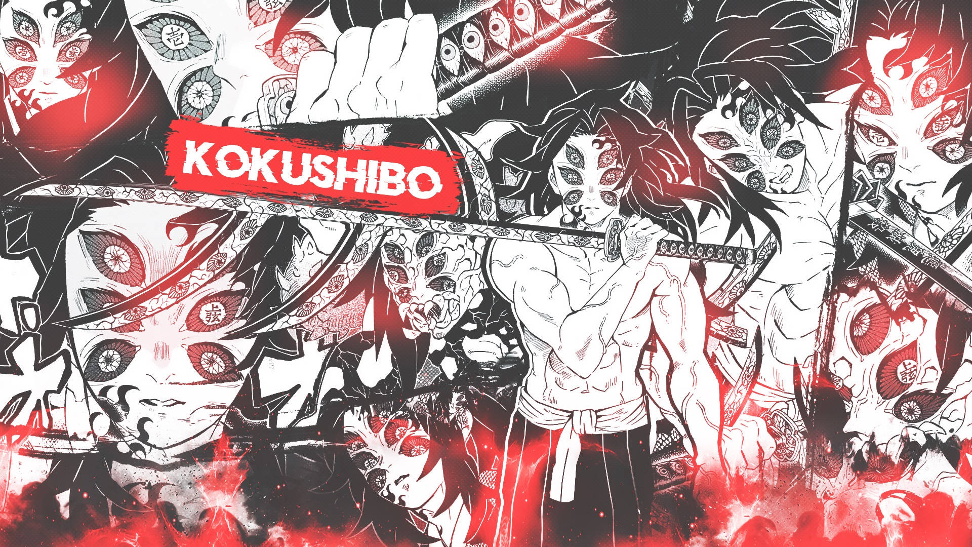 Kokushibo, black sword, demonic faces, Full HD Desktop Wallpaper