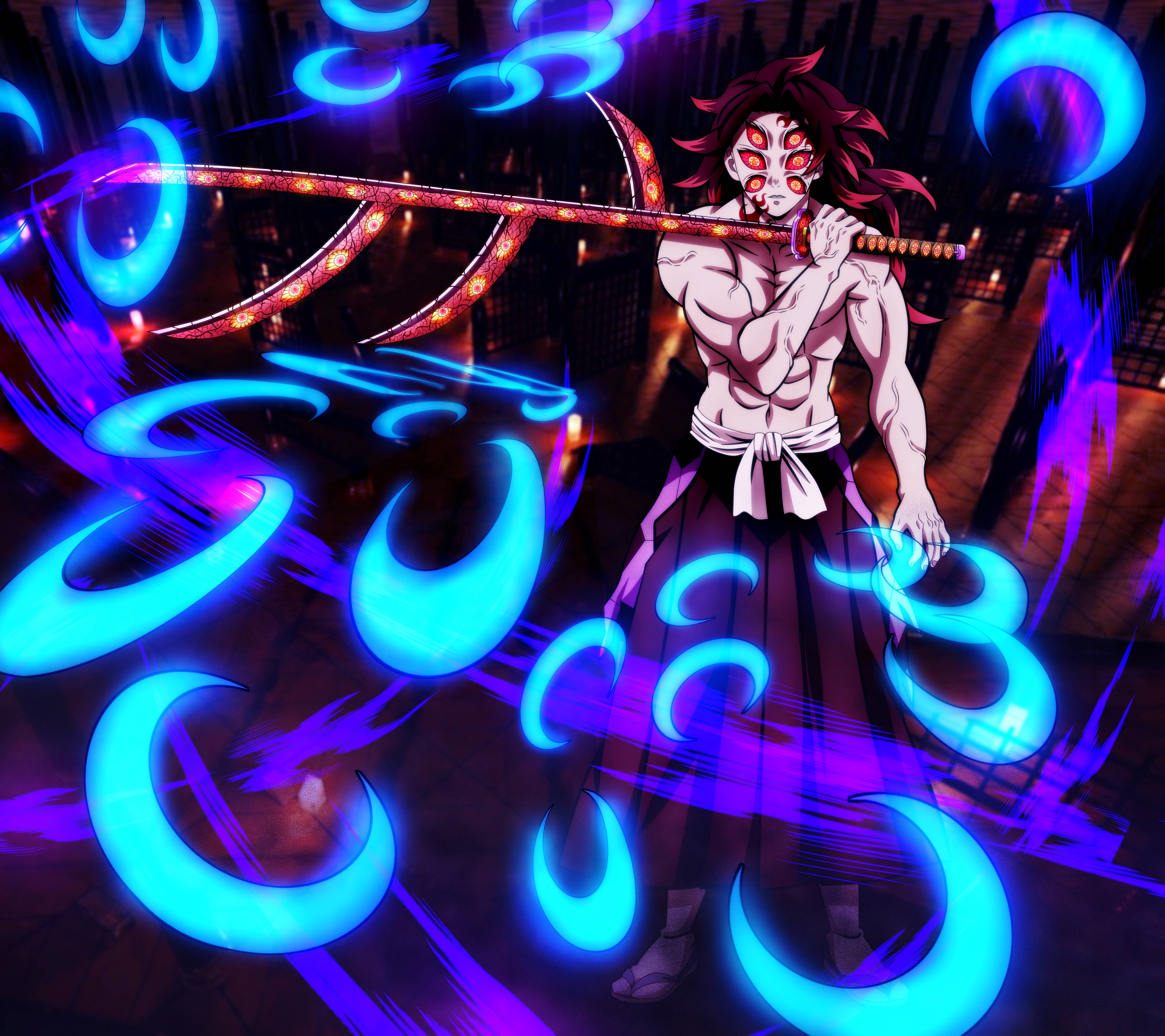 Kokushibo, blue light, glowing sword, 5K Desktop Wallpaper