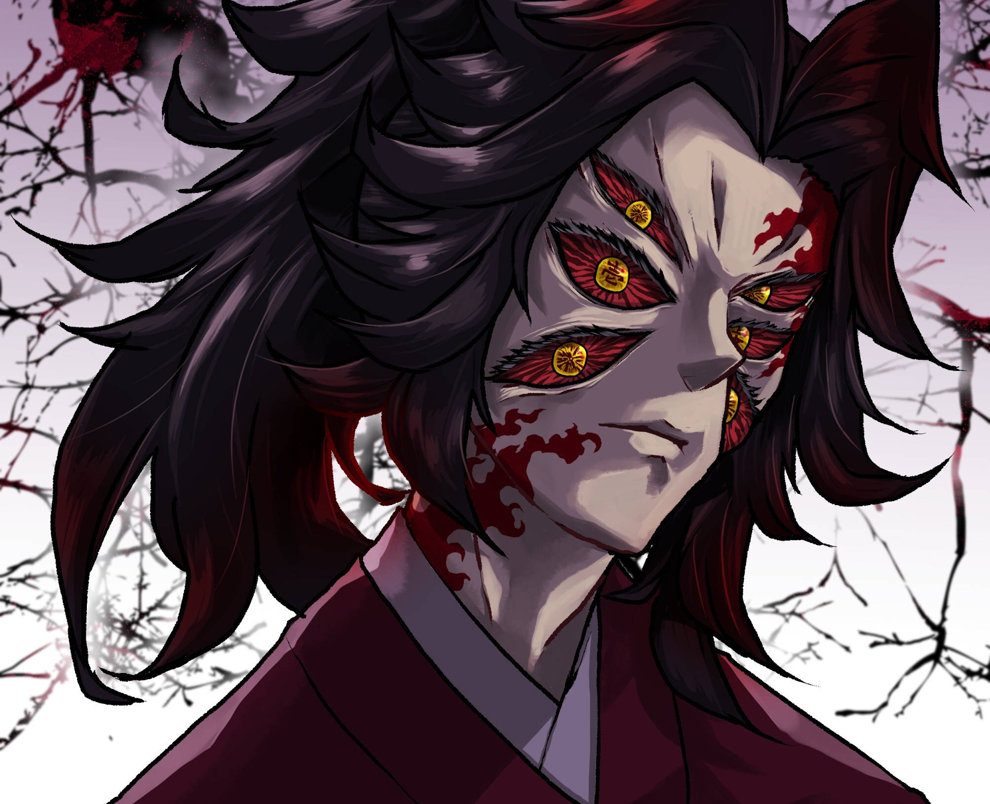 Kokushibo, three sets of eyes, dark hair, Full HD Desktop Wallpaper