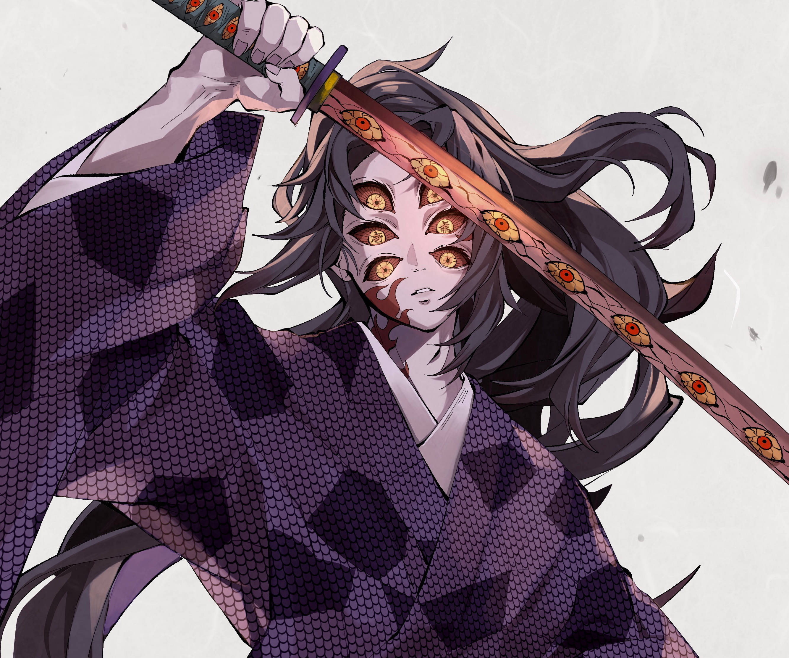 Kokushibo, black hair, glowing eyes, 2K Desktop Wallpaper