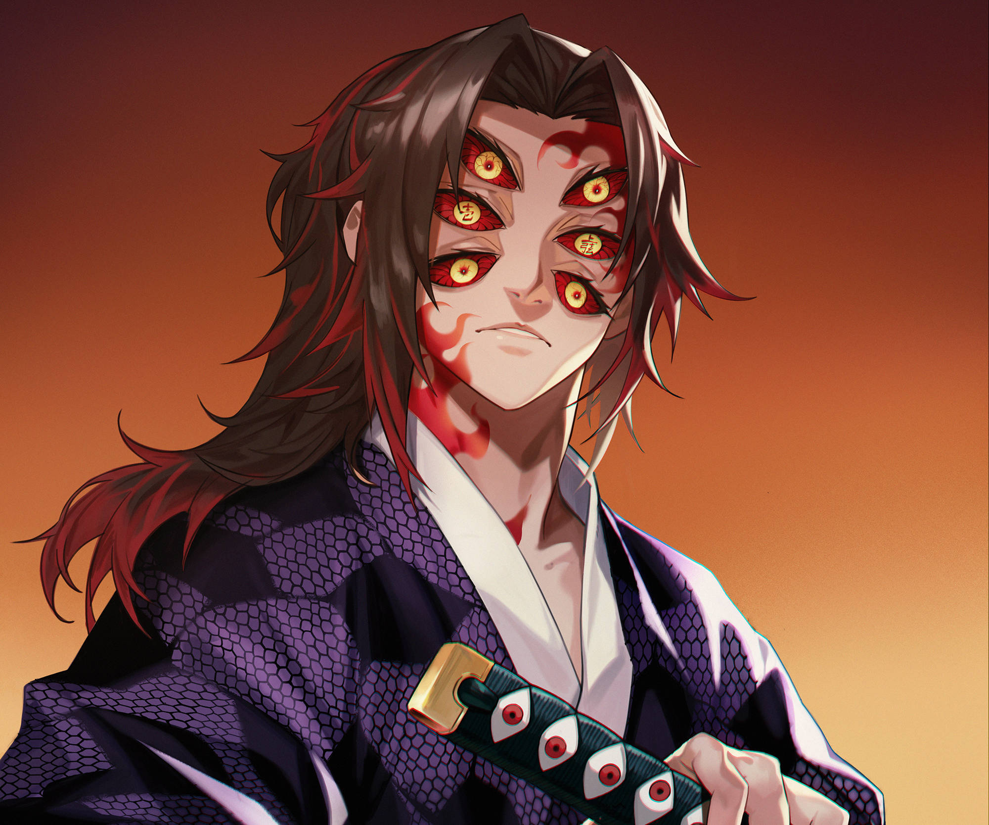 Kokushibo, purple robe, glowing eyes, Full HD Desktop Wallpaper