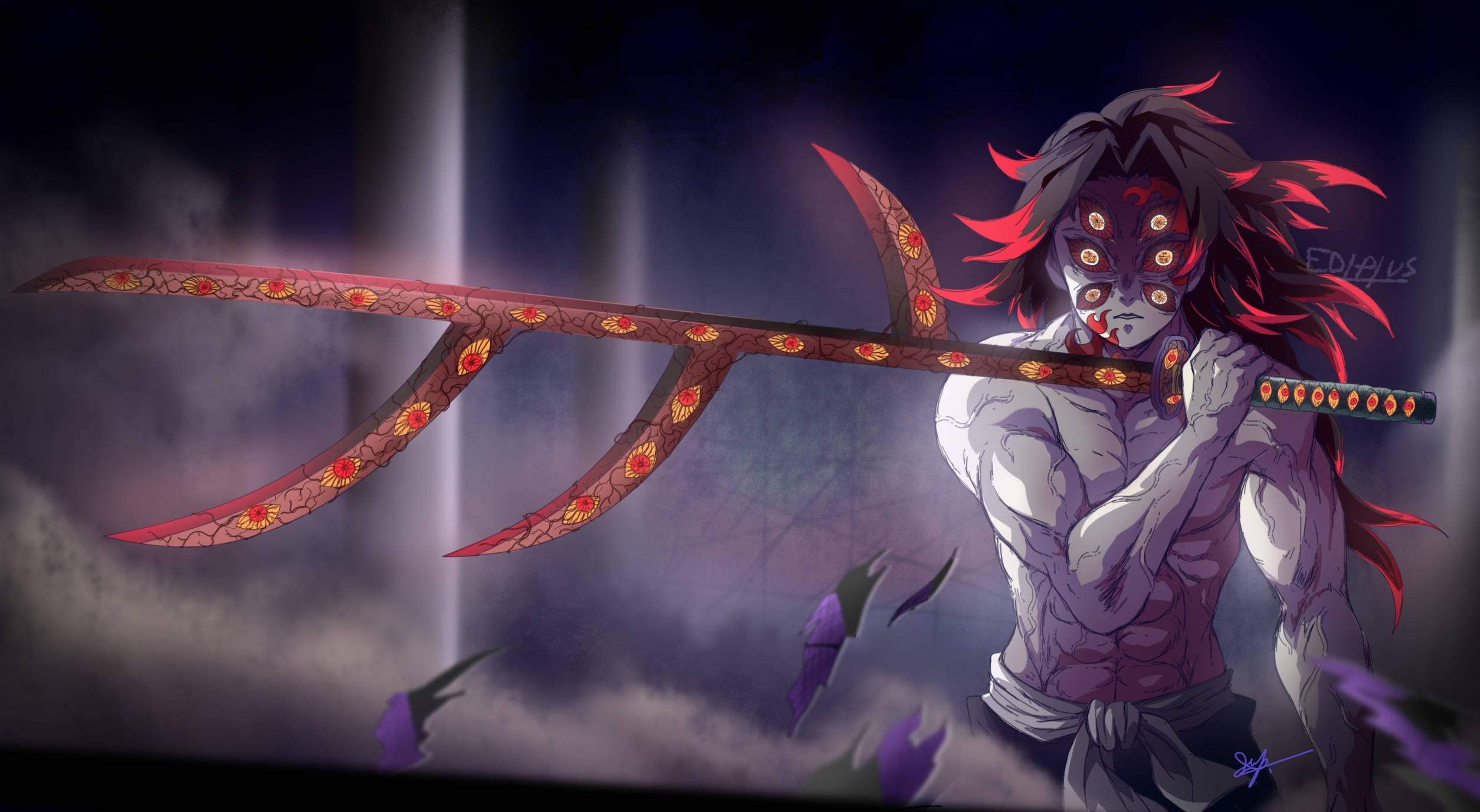 Kokushibo, red sword, glowing red eyes, Full HD Desktop Wallpaper