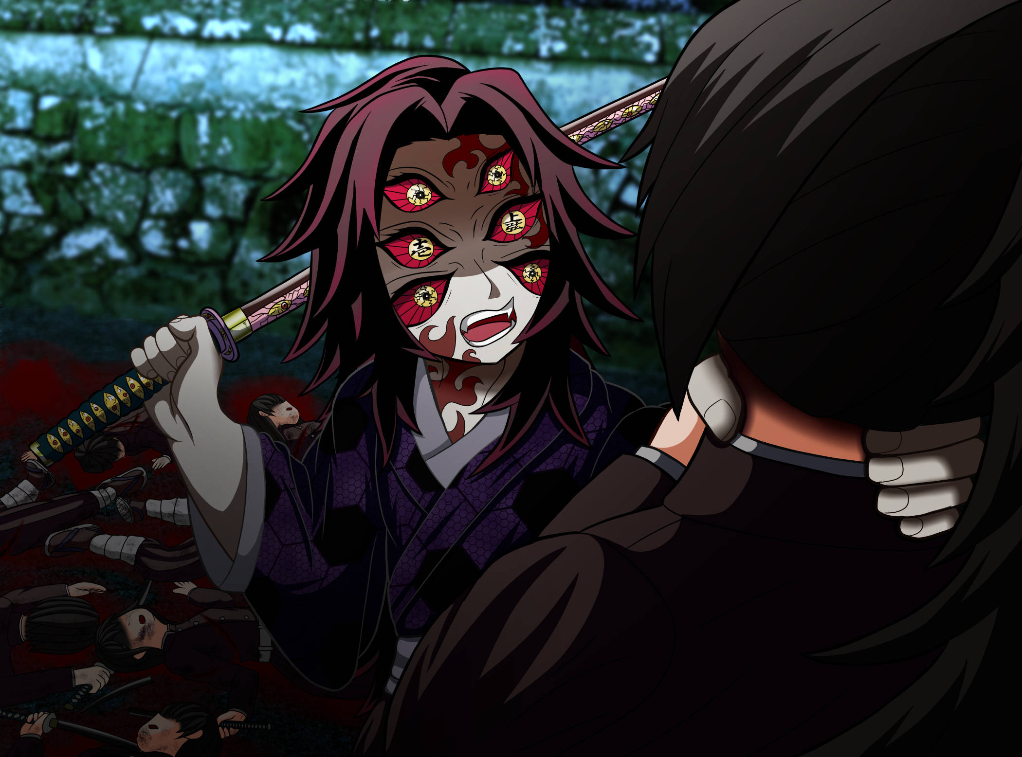 Kokushibo, six eyes, masked anime demon, Full HD Desktop Wallpaper