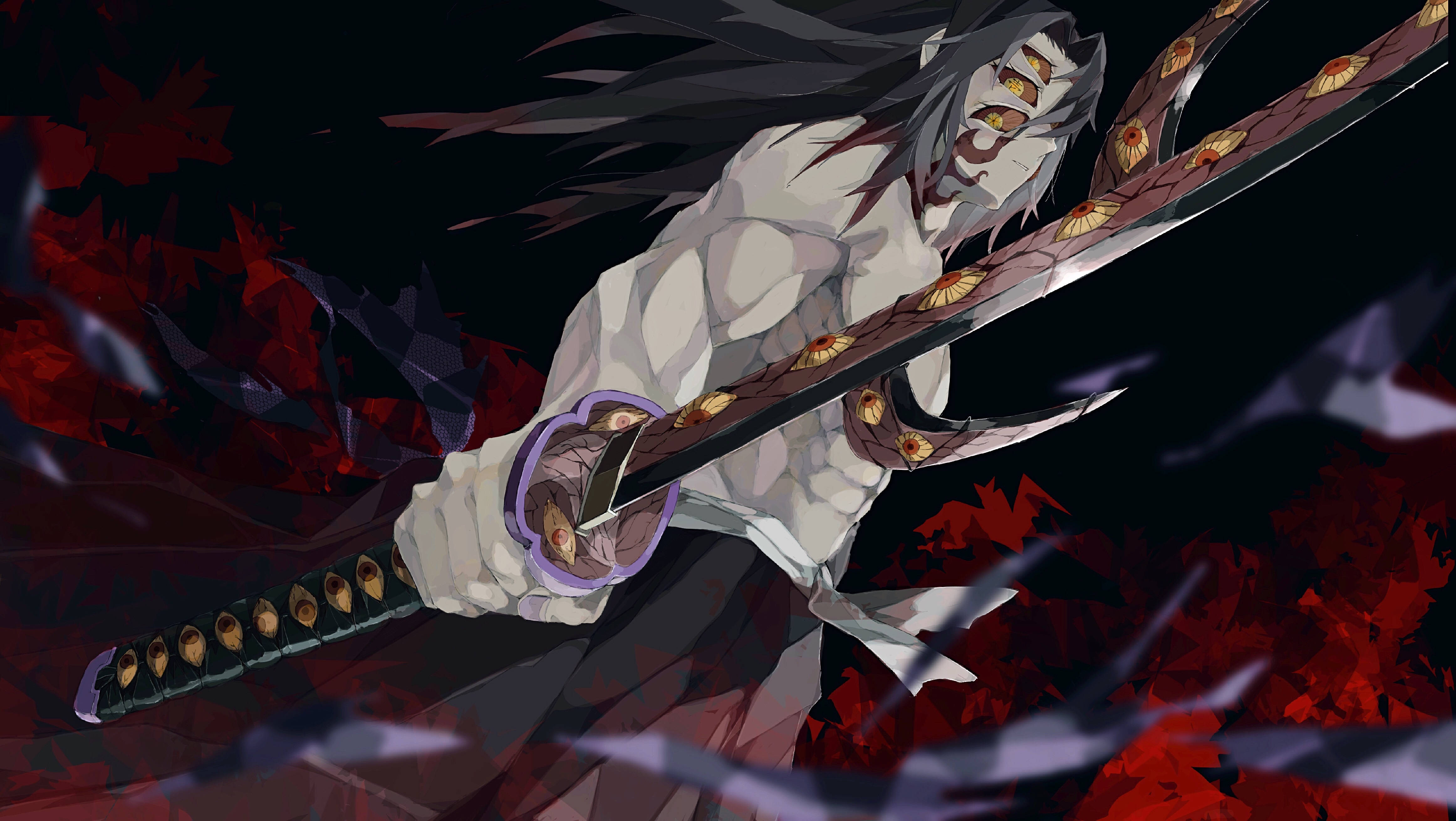 Kokushibo, gray body, long black hair, 4K Desktop Wallpaper