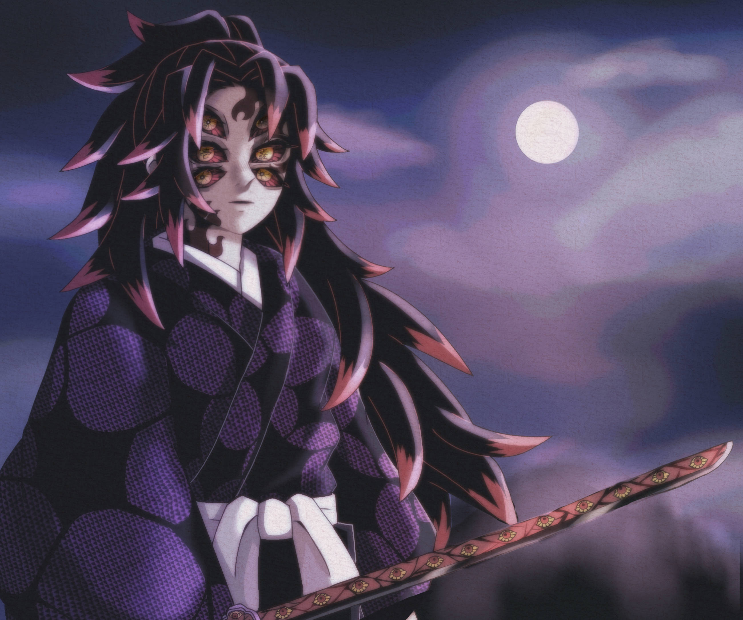Kokushibo, Purple Moon, full moon, 2K Desktop Wallpaper
