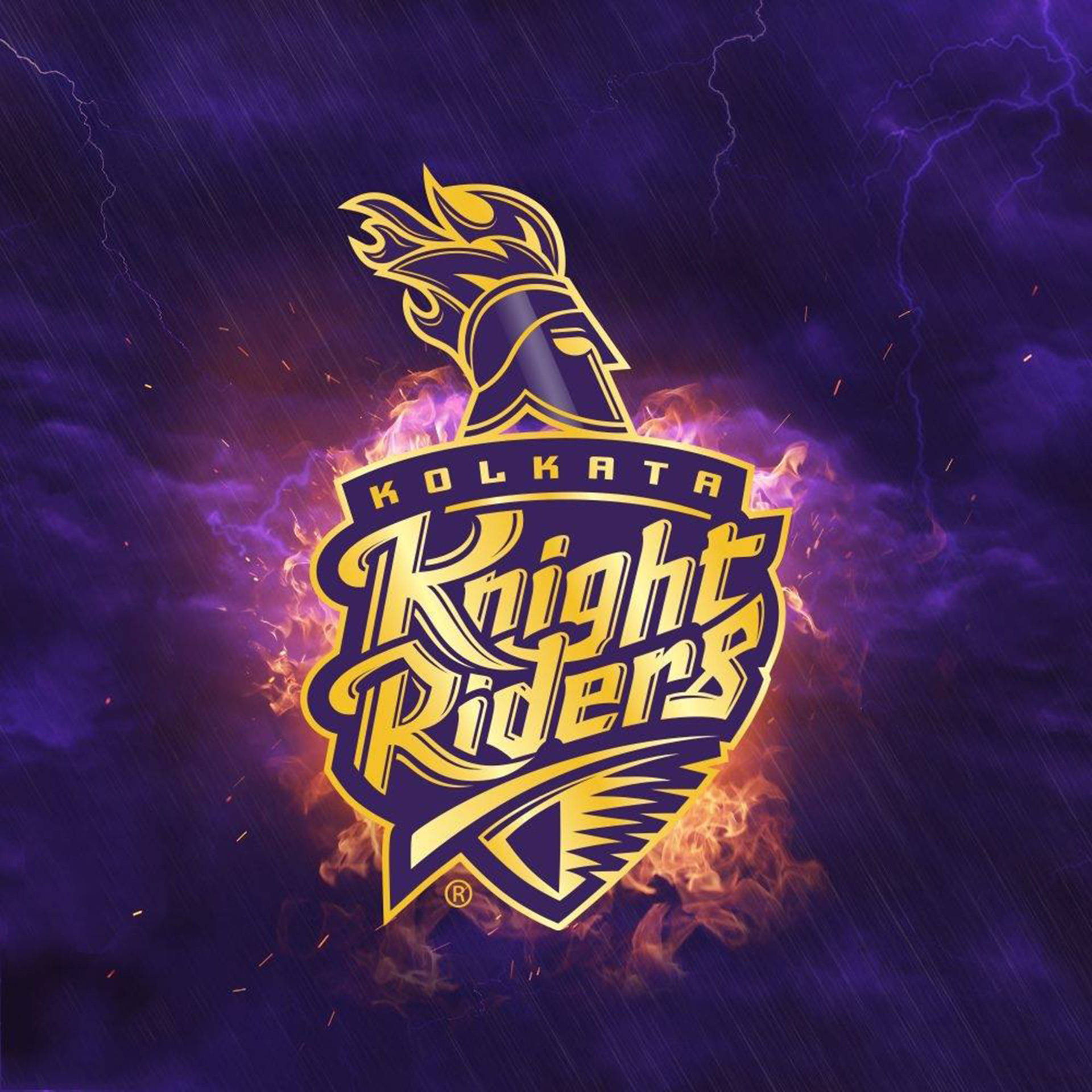 Kolkata Knight Riders, golden Kolkata Knight Riders logo, flames, Full HD Desktop Wallpaper