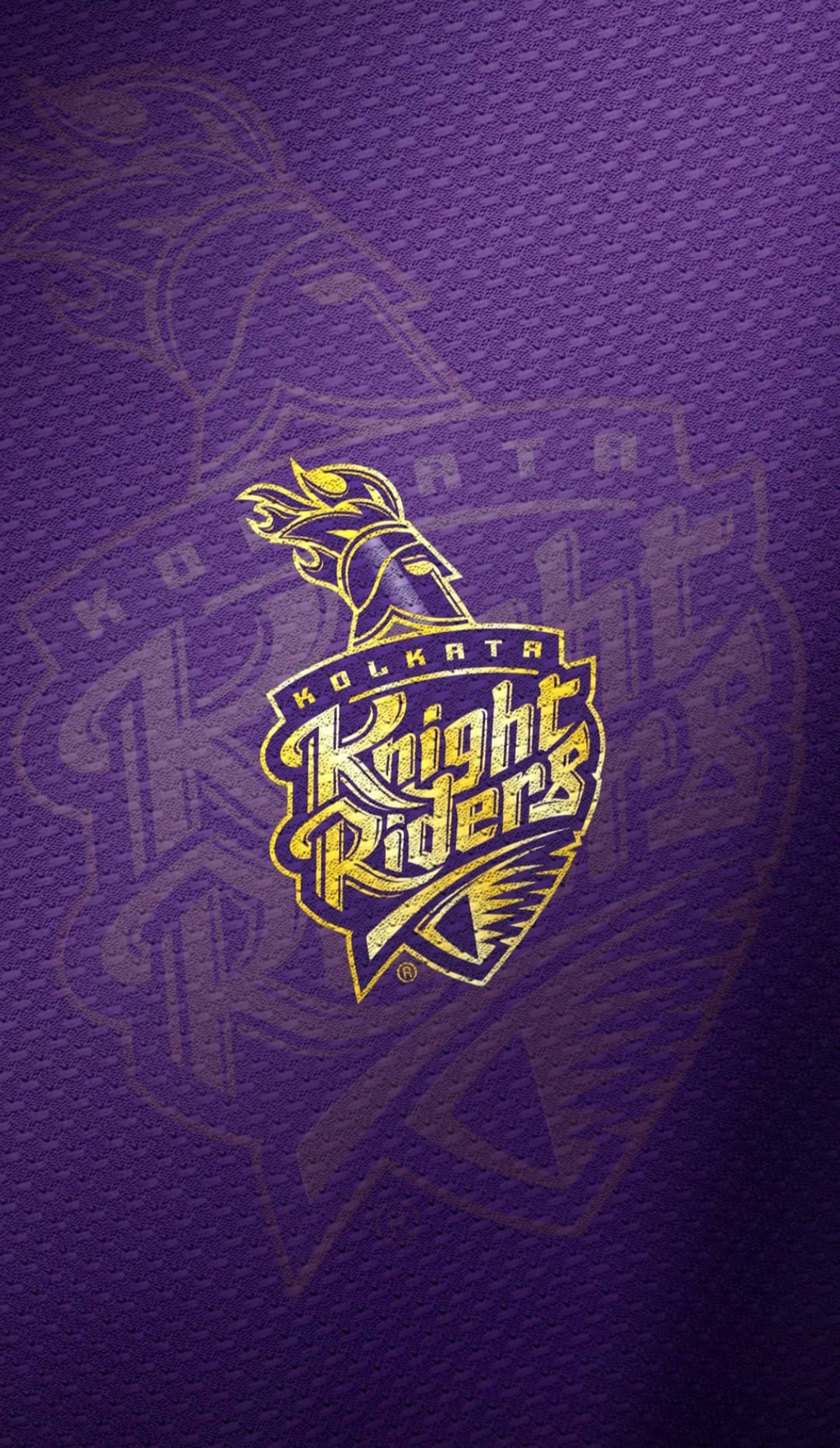 Kolkata Knight Riders, golden Kolkata Knight Riders logo, textured deep purple fabric background, 2K Phone Wallpaper