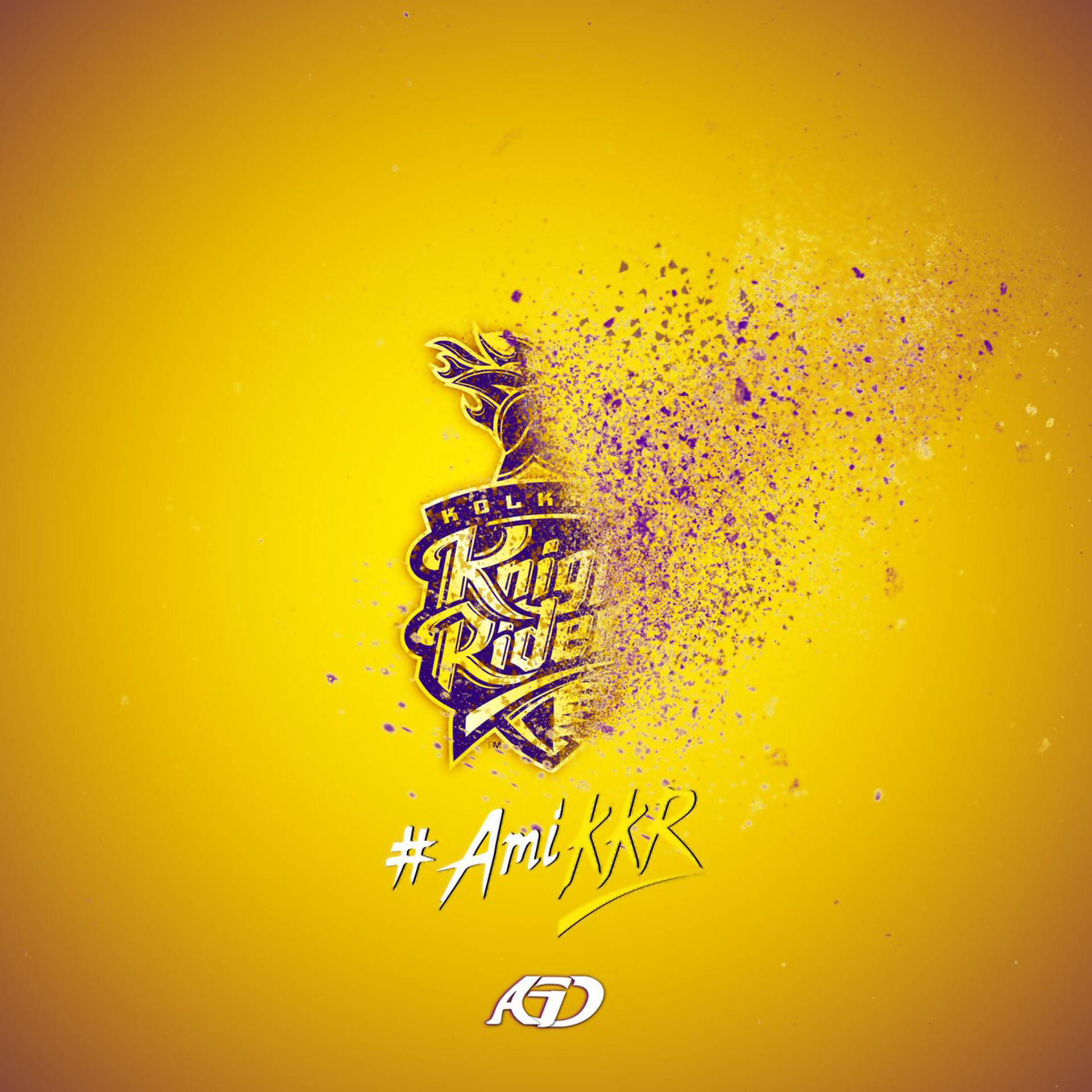 Kolkata Knight Riders, vibrant yellow background, purple and gold logo, Full HD Desktop Wallpaper
