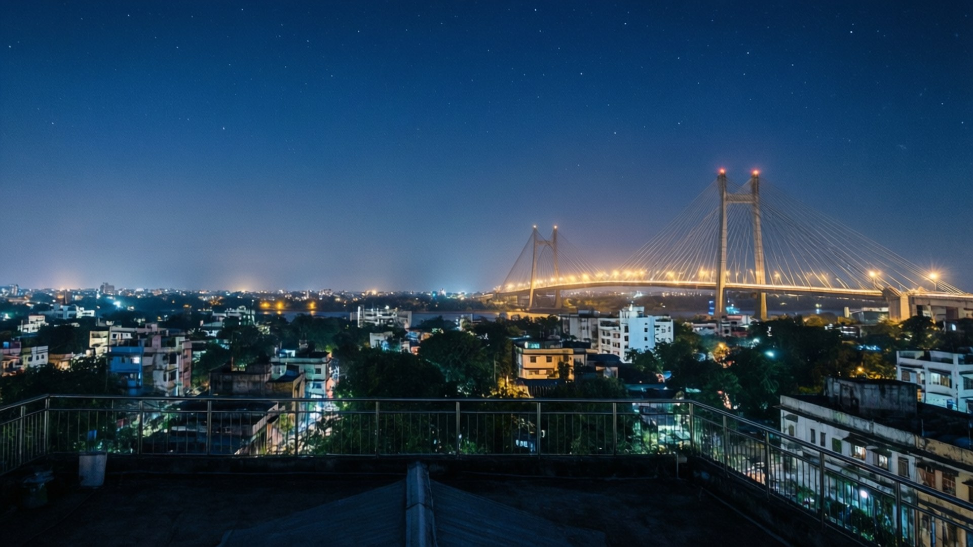 Kolkata, rooftop, night, Full HD Desktop Wallpaper