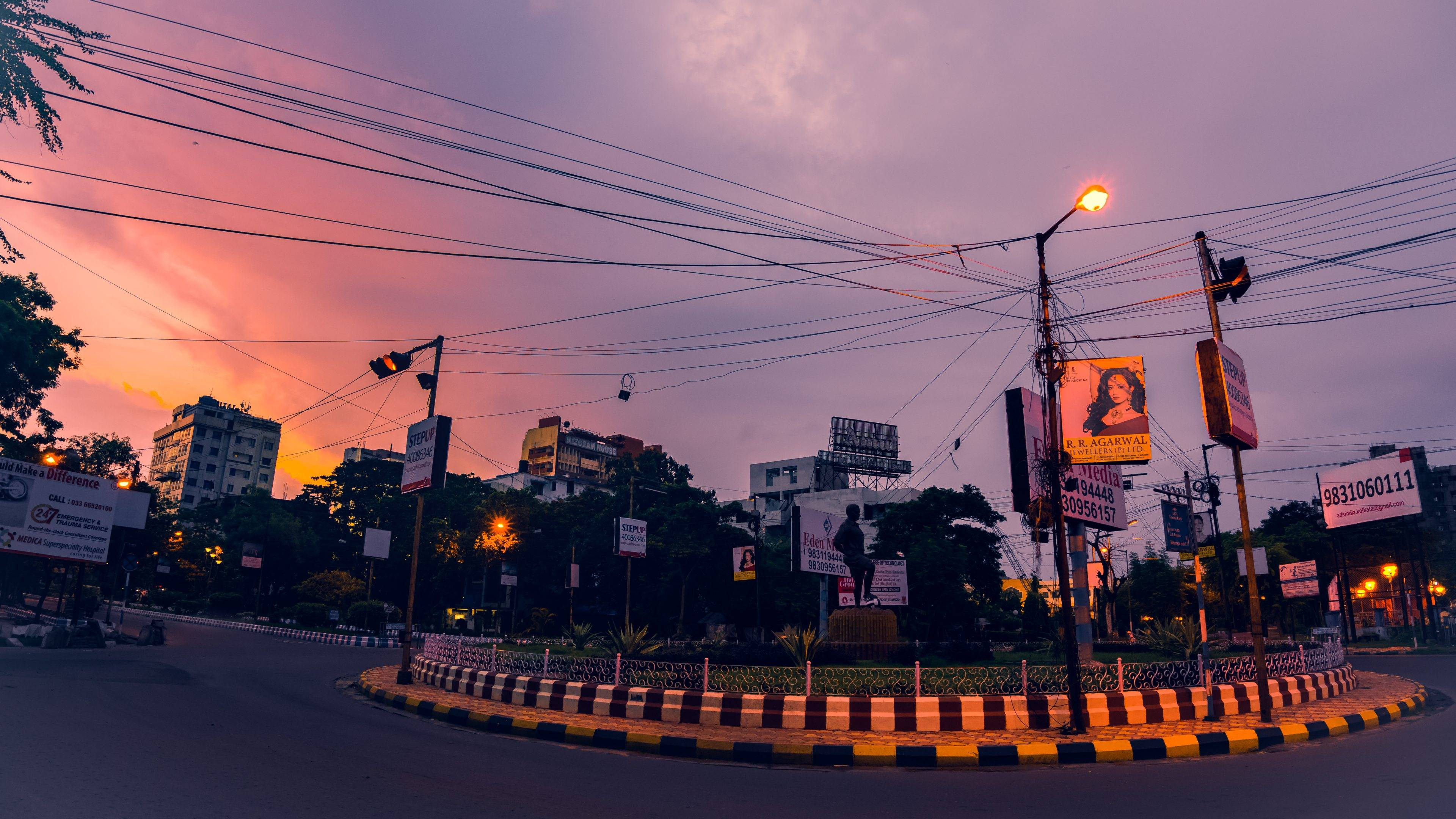 Kolkata, Road Roundabout, dusk, 4K Desktop Wallpaper