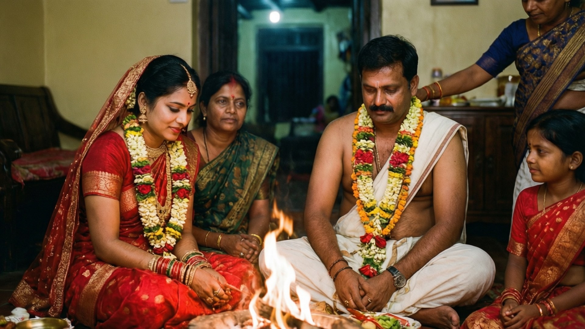 Bengali wedding ritual, red sari, white dhoti, Full HD Desktop Wallpaper
