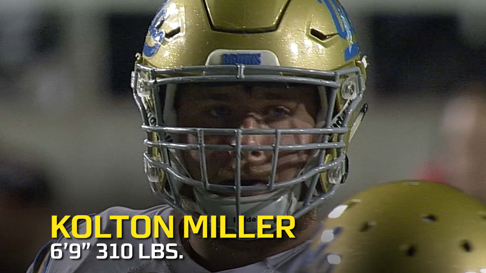 Kolton Miller, gold helmet, intense gaze, Full HD Desktop Wallpaper